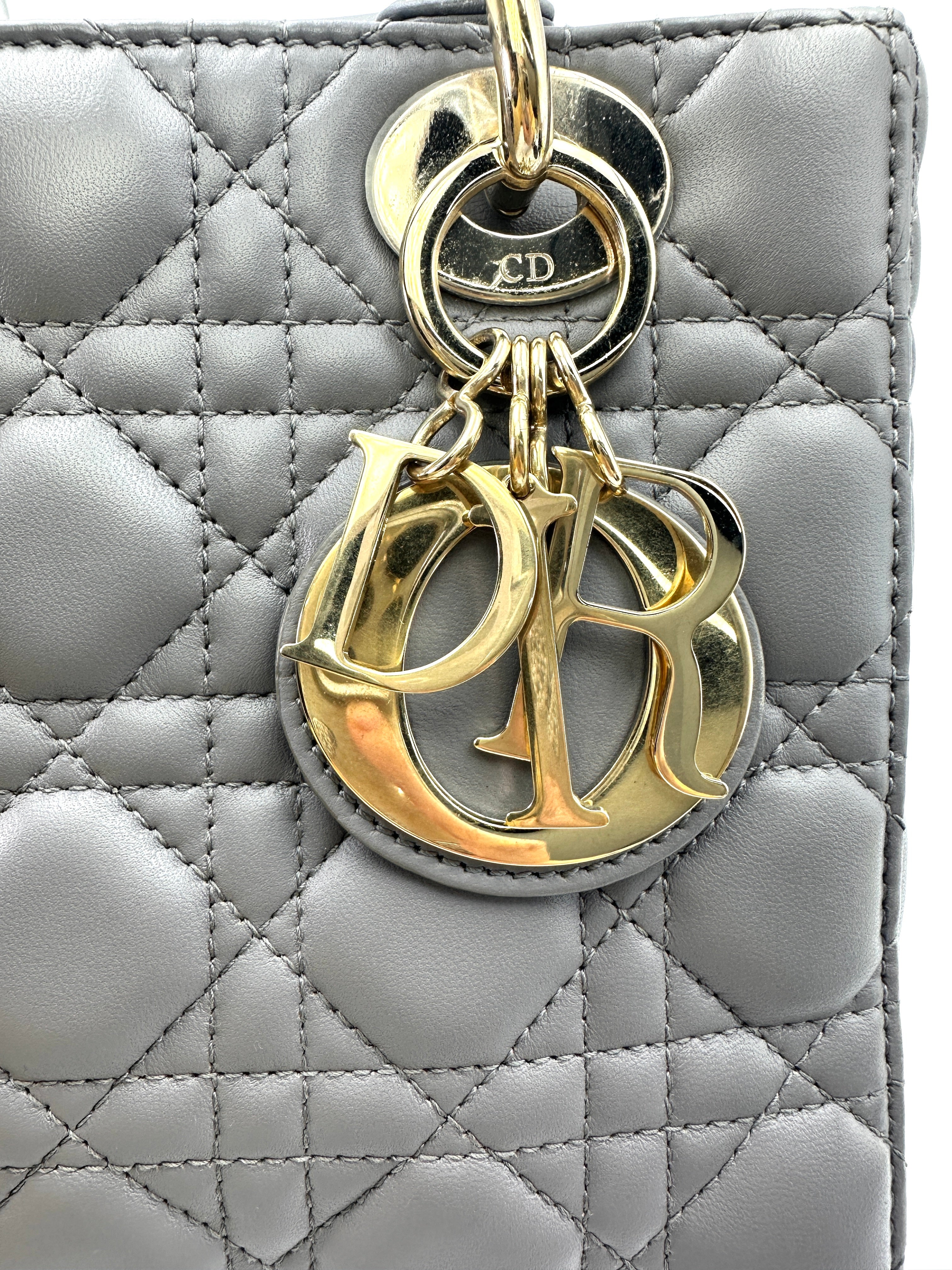 Christian Dior Lady Dior Grey Cannage Leather Handle Bag With Customizable Shoulder Strap DR662