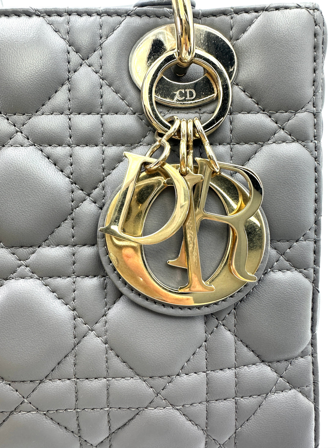 Christian Dior Lady Dior Grey Cannage Leather Handle Bag With Customizable Shoulder Strap DR662