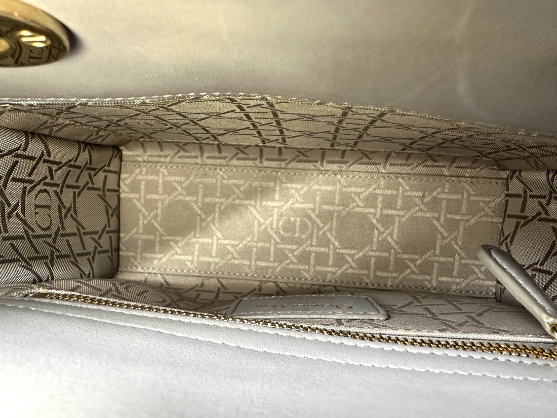 Christian Dior Lady Dior Grey Cannage Leather Handle Bag With Customizable Shoulder Strap DR662