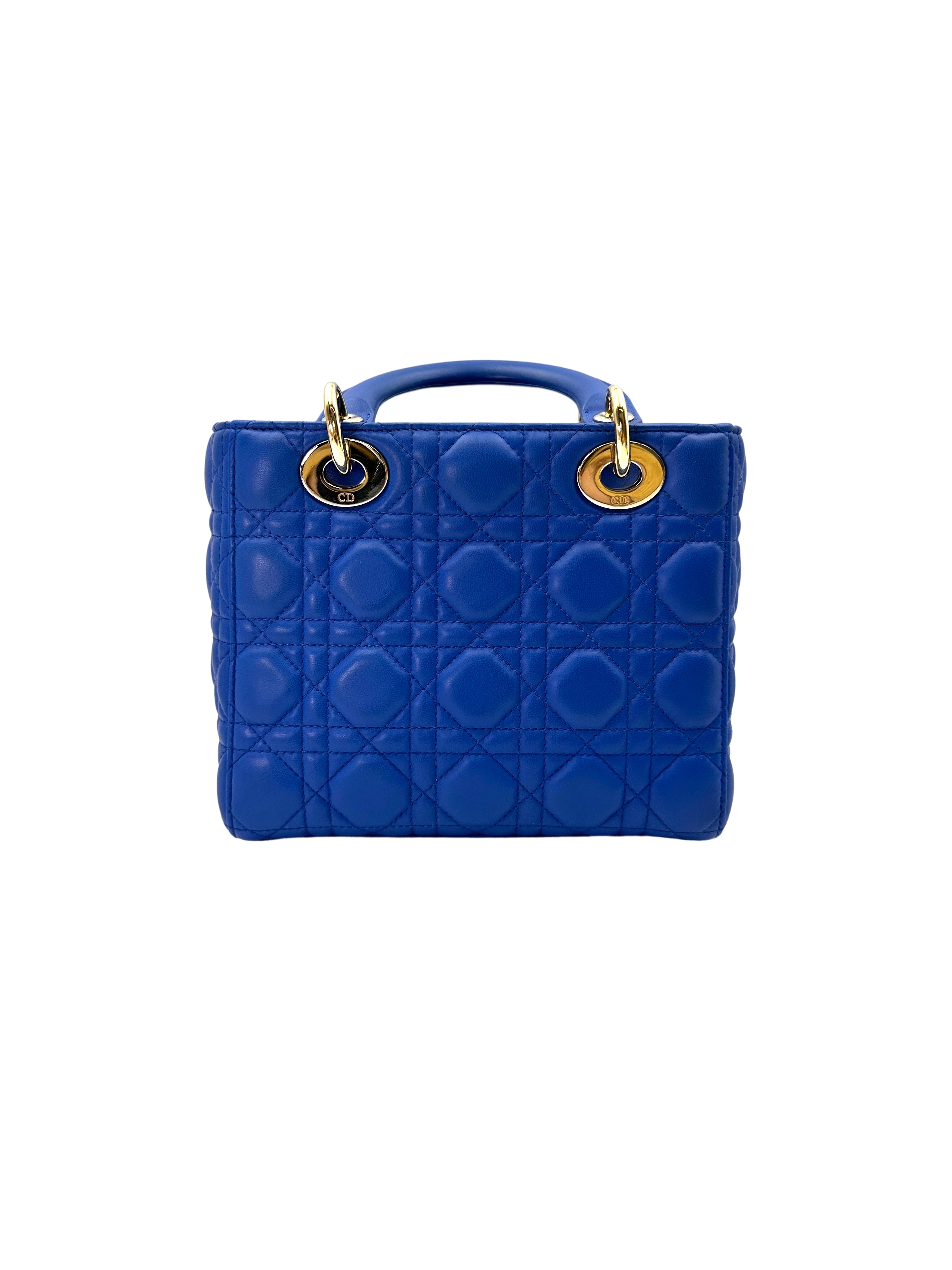 Christian Dior Lady Dior Blue Cannage Leather Handle Bag With Customizable Shoulder Strap DR663