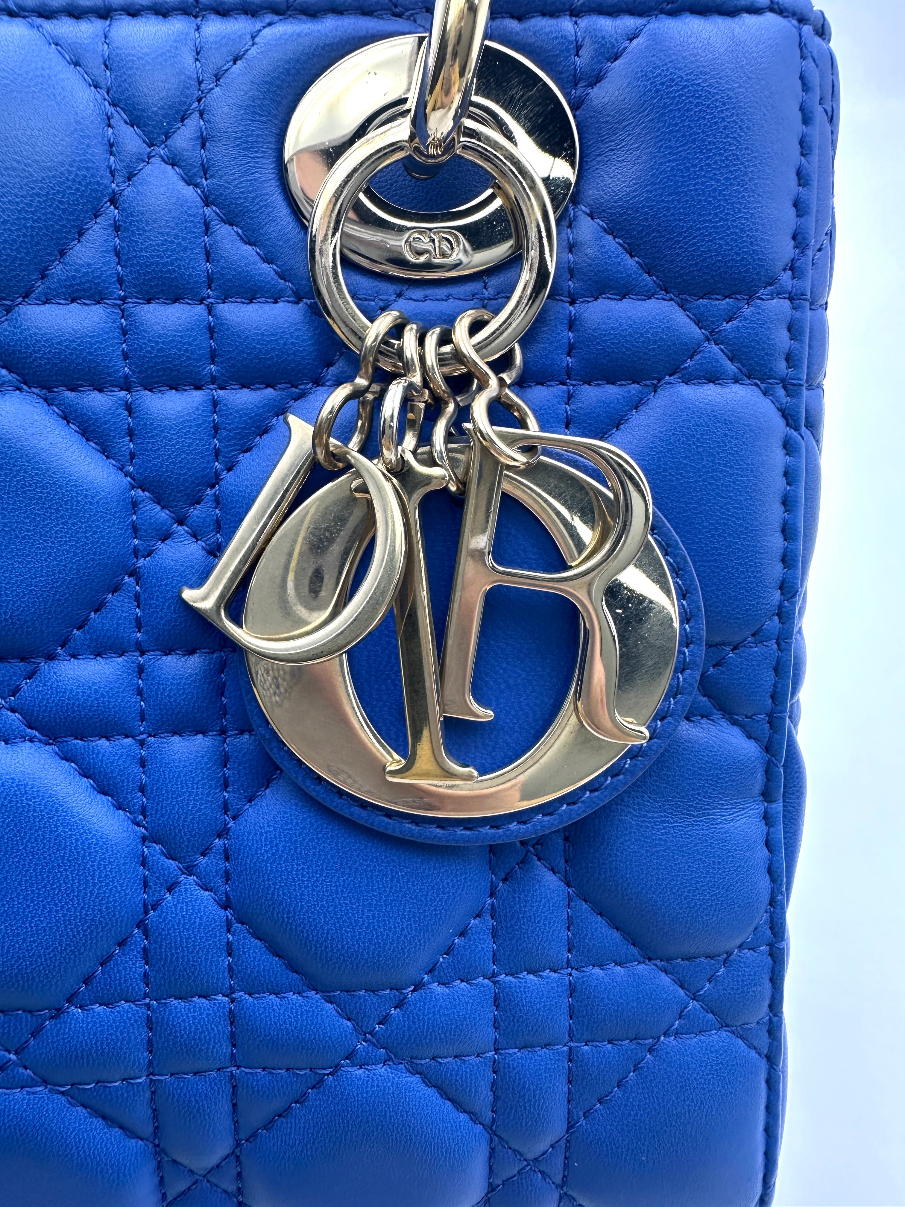 Christian Dior Lady Dior Blue Cannage Leather Handle Bag With Customizable Shoulder Strap DR663