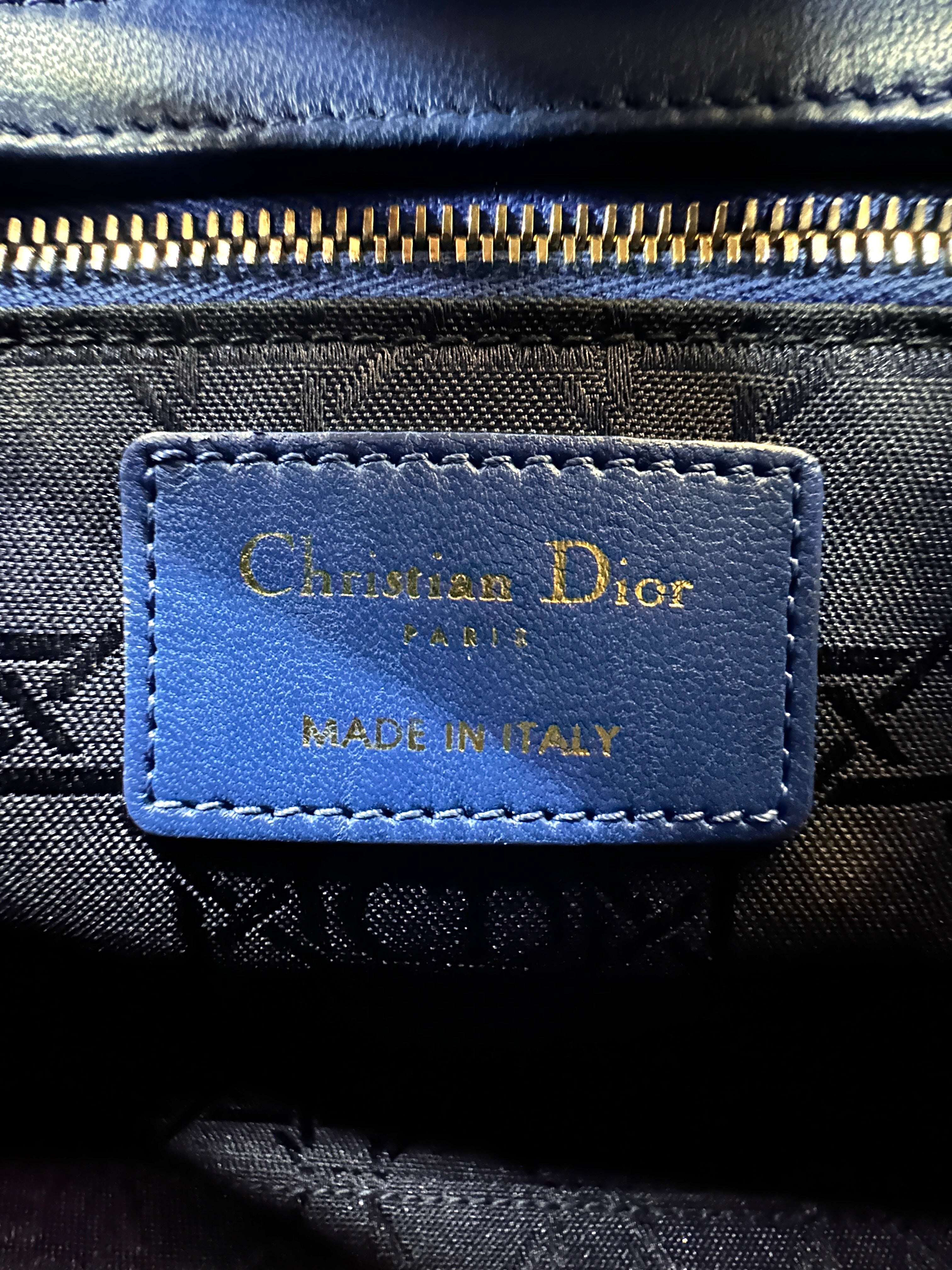Christian Dior Lady Dior Blue Cannage Leather Handle Bag With Customizable Shoulder Strap DR663