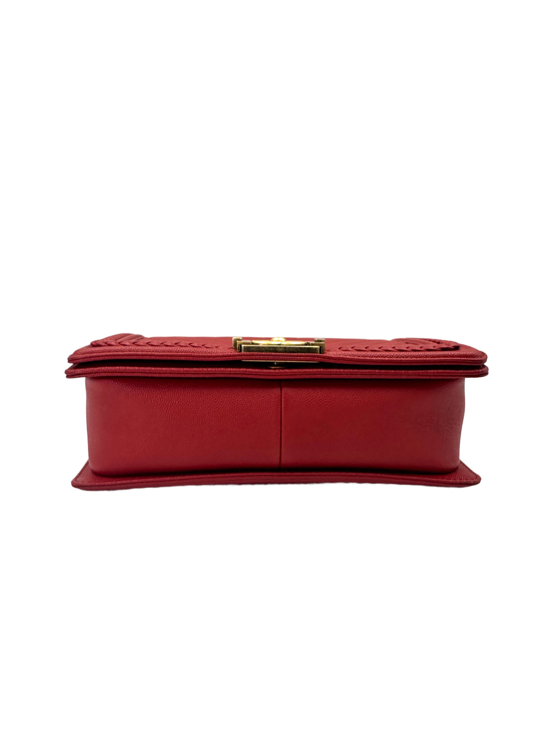 Chanel LeBoy Red Chevron Quilted Braided Leather Flap Bag With Gold Buckle(25***52) CC1729