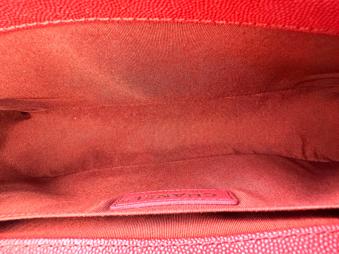 Chanel LeBoy Red Chevron Quilted Braided Leather Flap Bag With Gold Buckle(25***52) CC1729