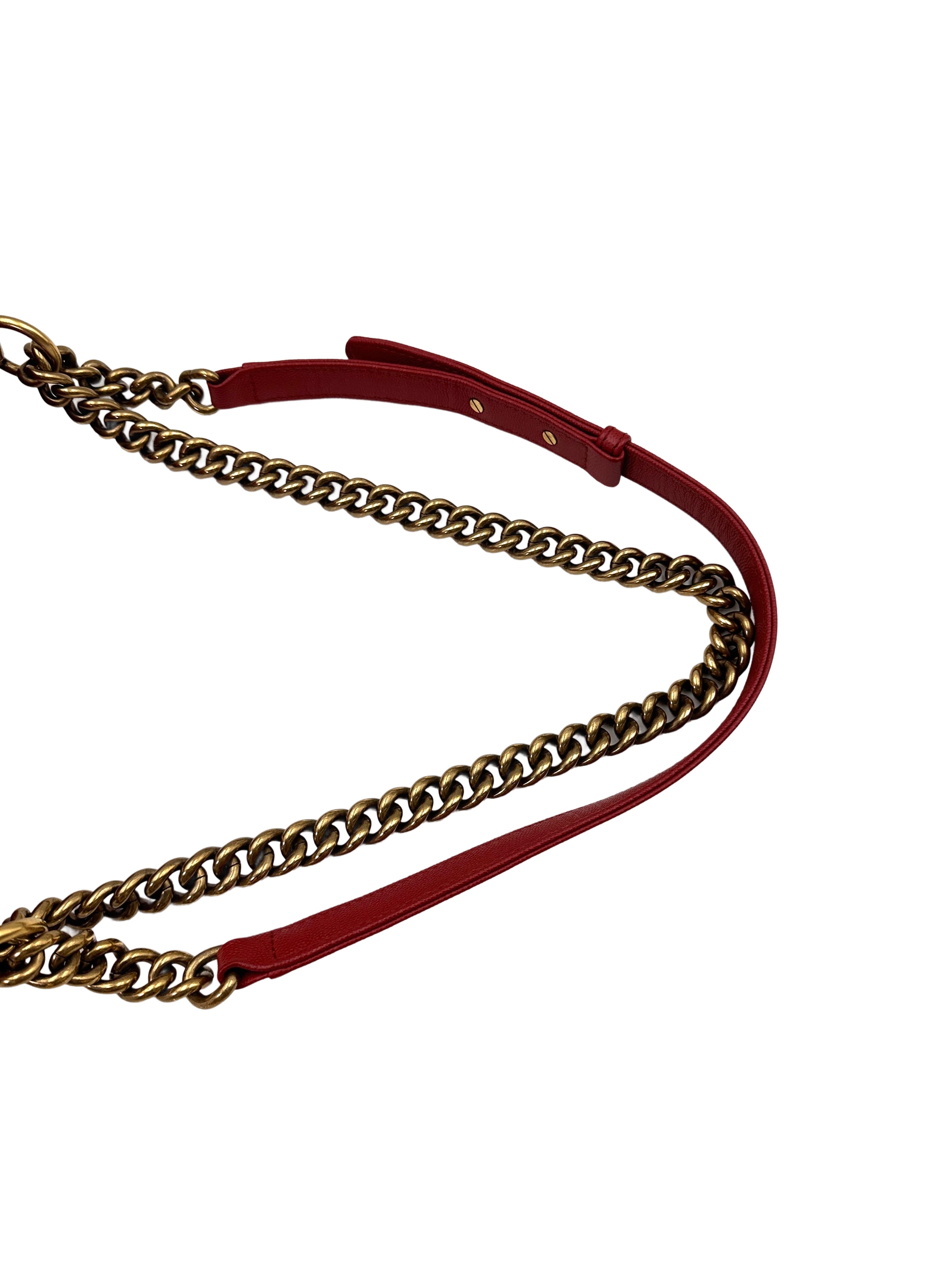 Chanel LeBoy Red Chevron Quilted Braided Leather Flap Bag With Gold Buckle(25***52) CC1729
