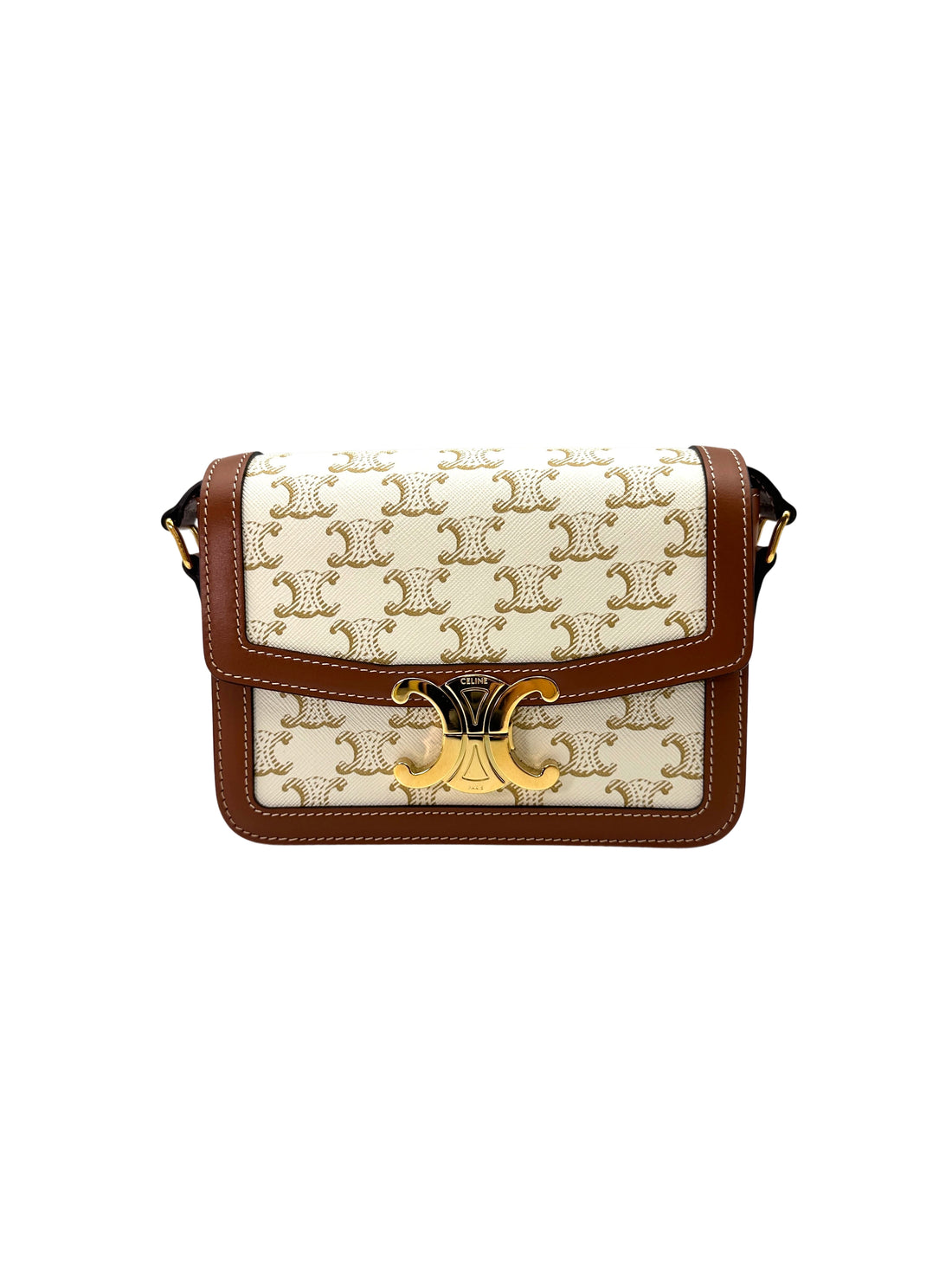 Celine Teen Triomphe White Triomphe Canvas Shoulder Bag CE145