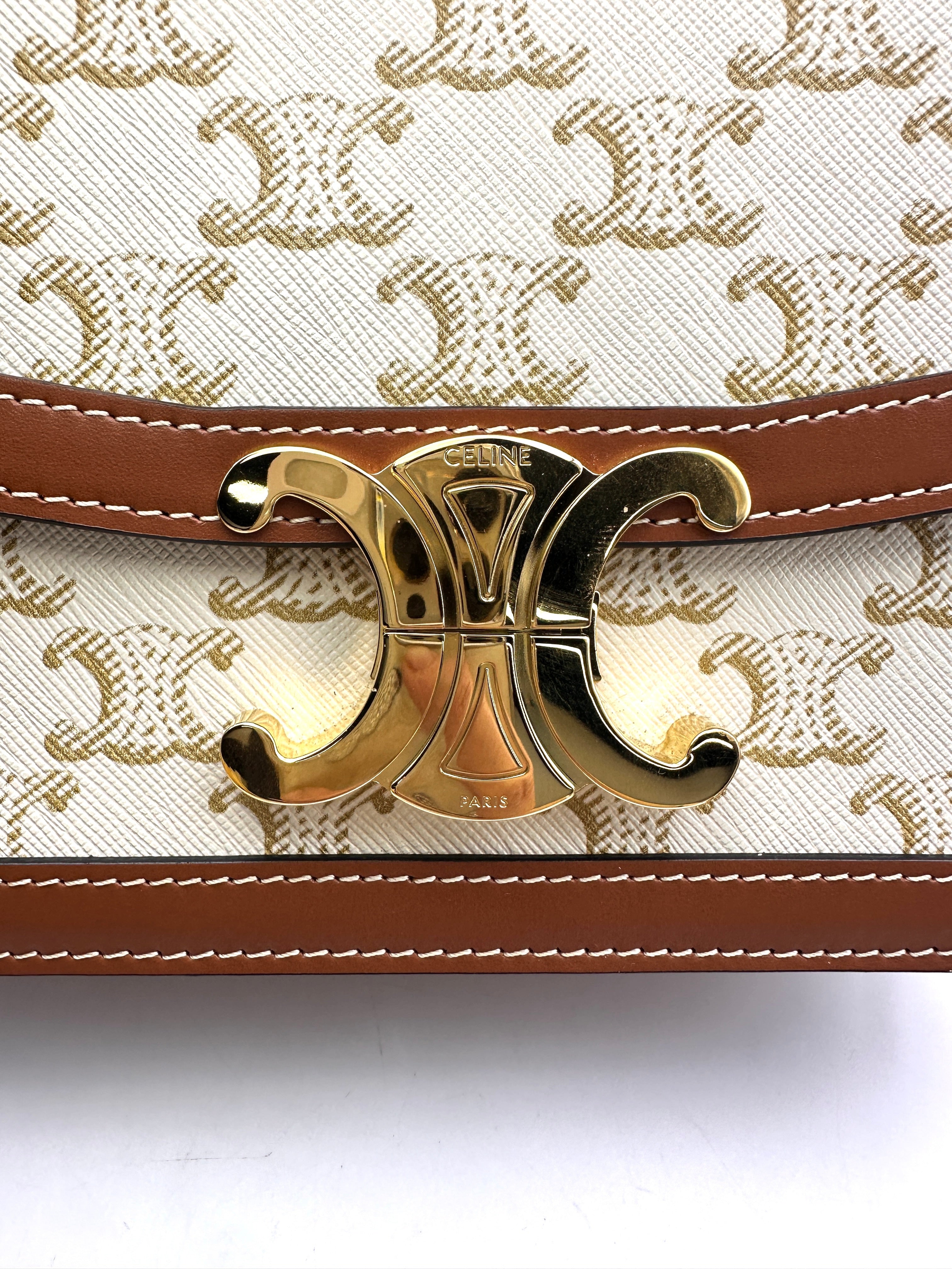 Celine Teen Triomphe White Triomphe Canvas Shoulder Bag CE145