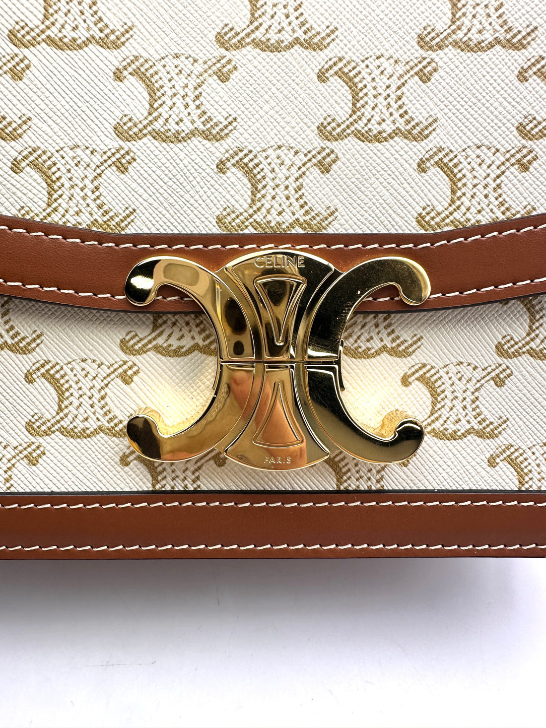 Celine Teen Triomphe White Triomphe Canvas Shoulder Bag CE145