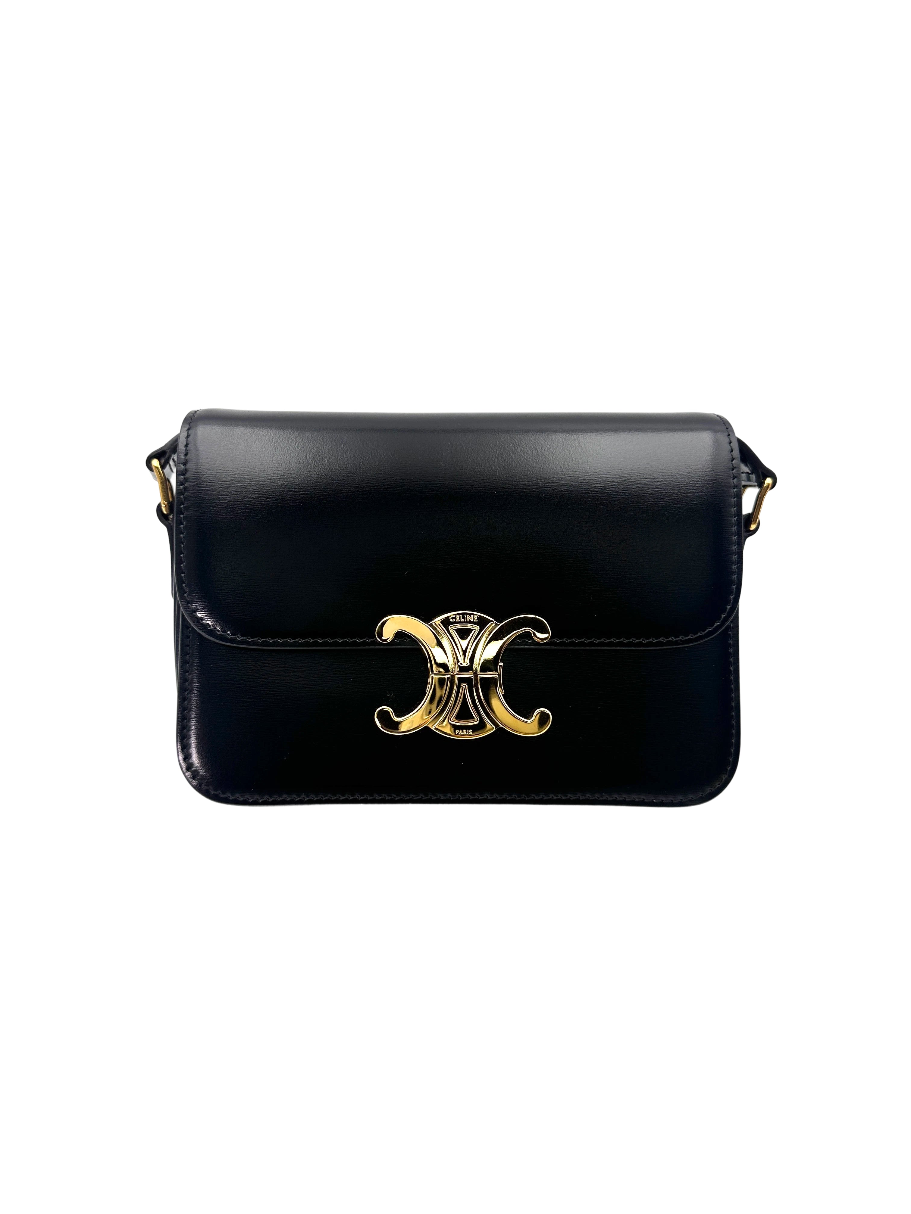 Celine Triomphe Black Leather Shoulder Bag CE148