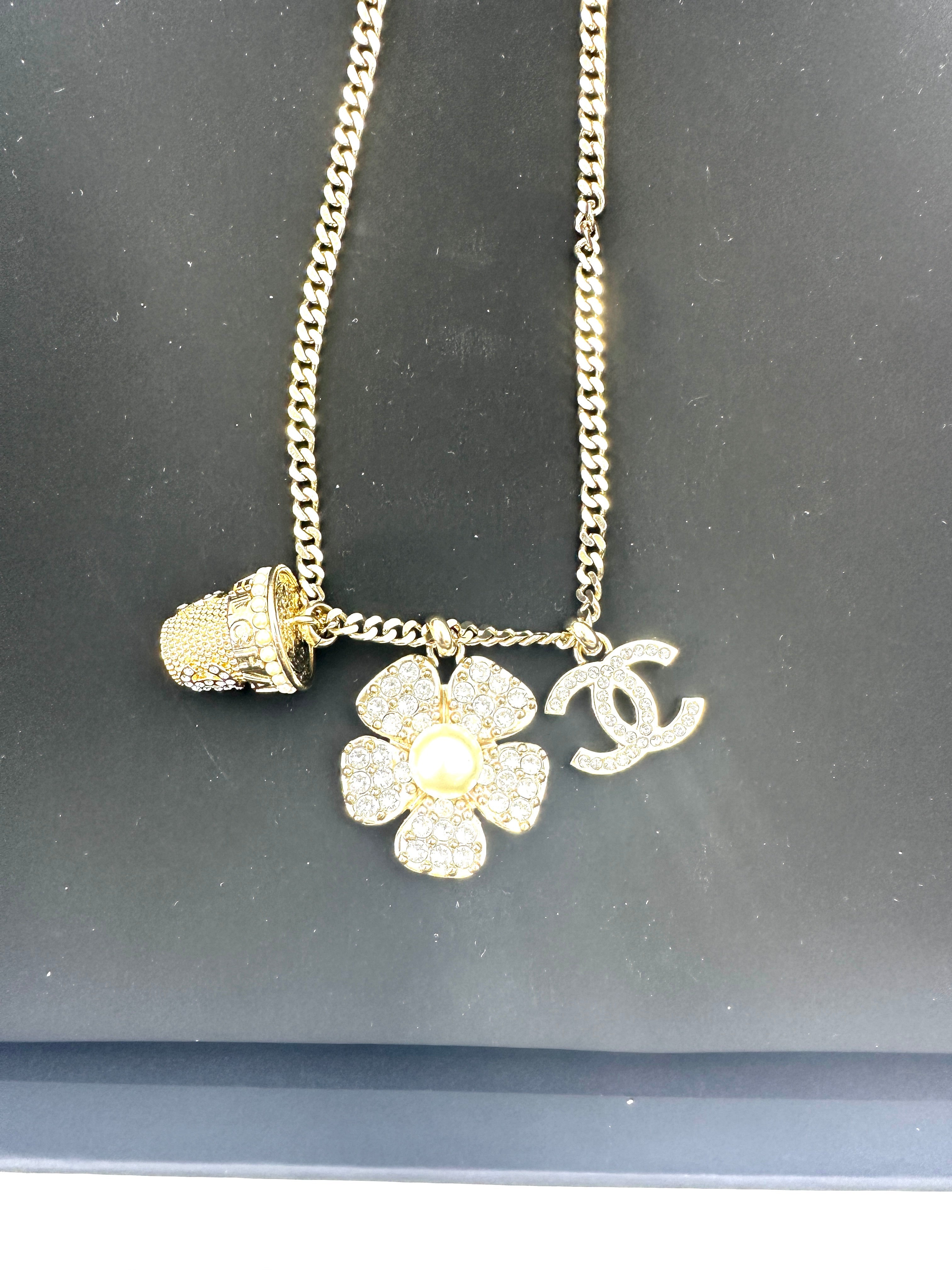 Chanel 23S CC Logo Camellia Flower Basket Pendant Long Necklace CC1731