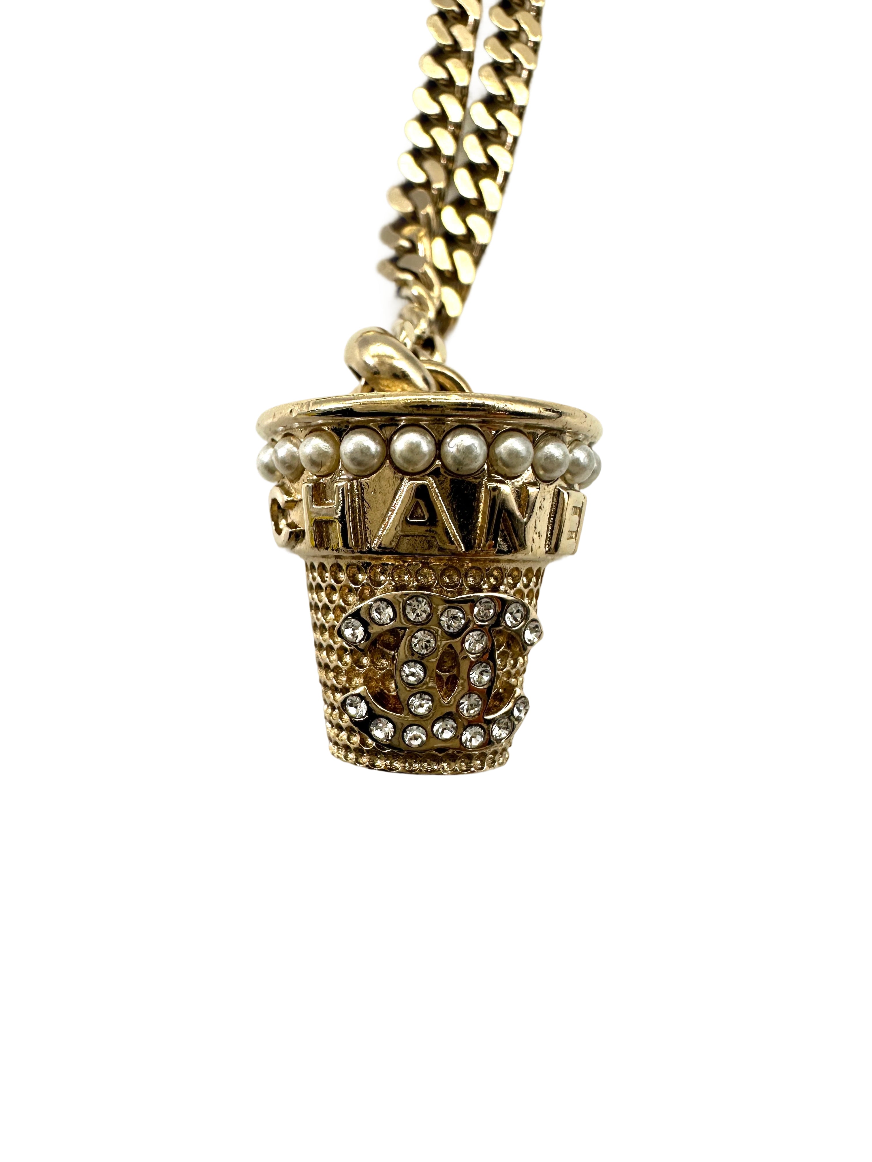 Chanel 23S CC Logo Camellia Flower Basket Pendant Long Necklace CC1731