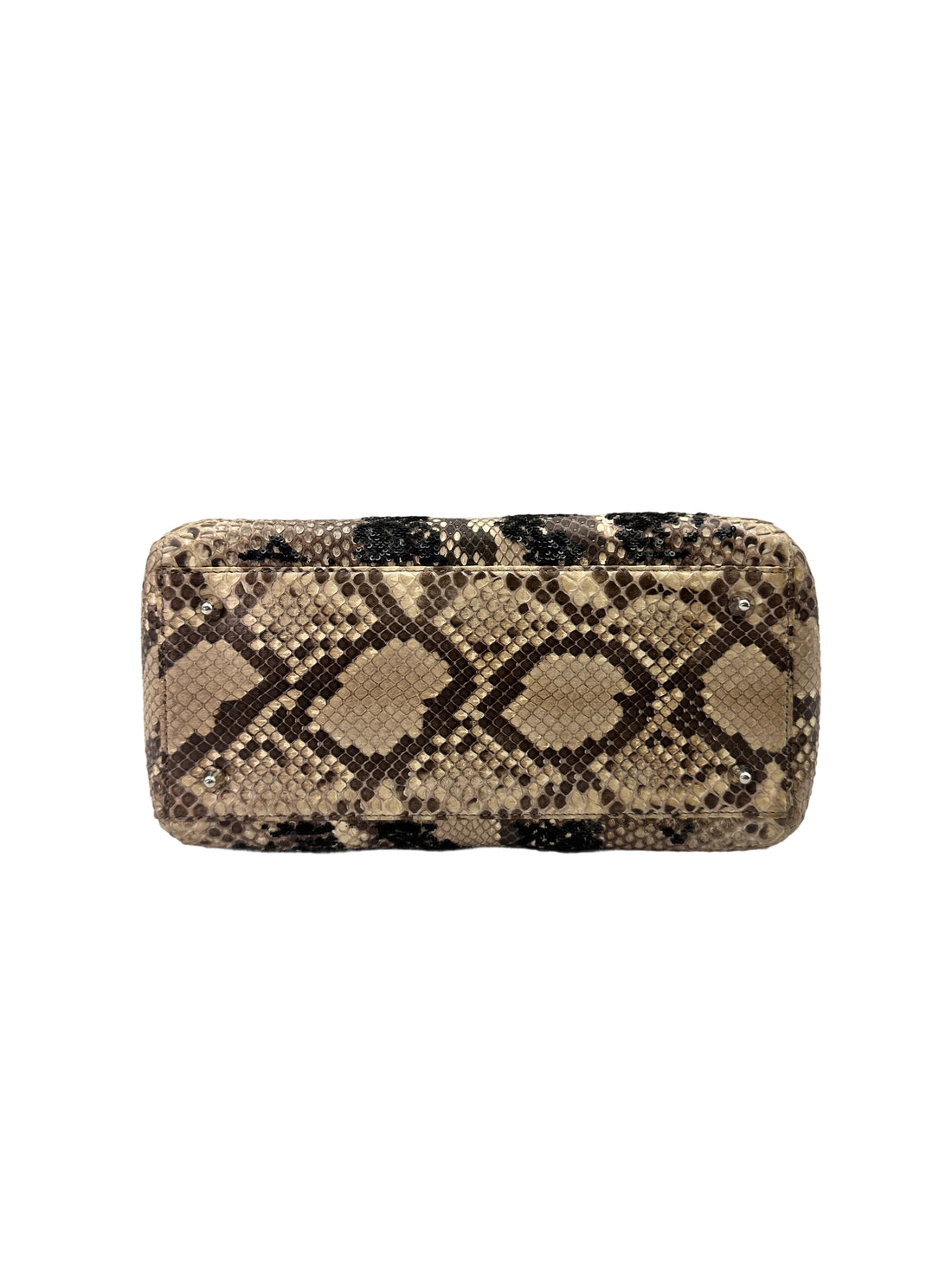 Christian Dior Lady Dior Beige/Black Exotic Python Snakeskin Handle Bag  IRIS147