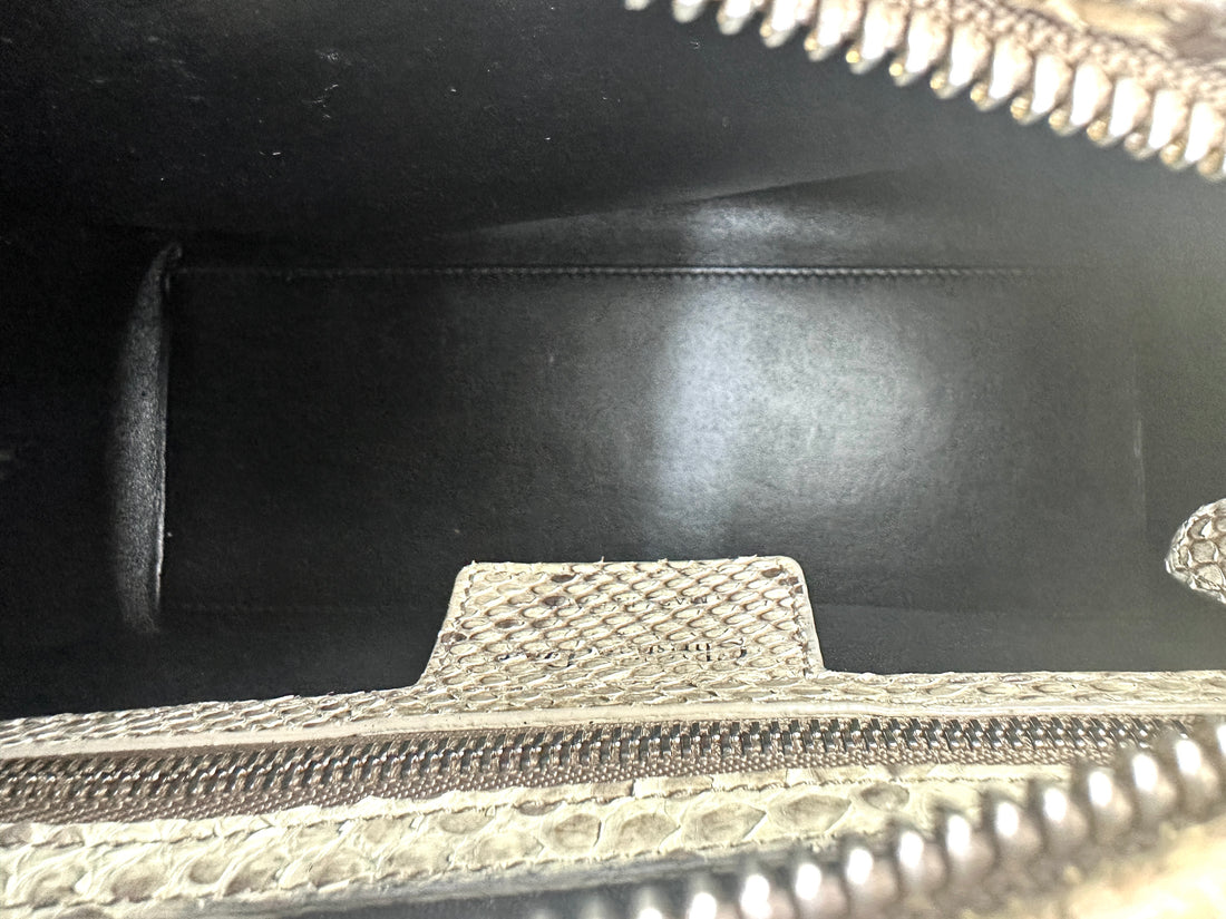 Christian Dior Lady Dior Beige/Black Exotic Python Snakeskin Handle Bag  IRIS147