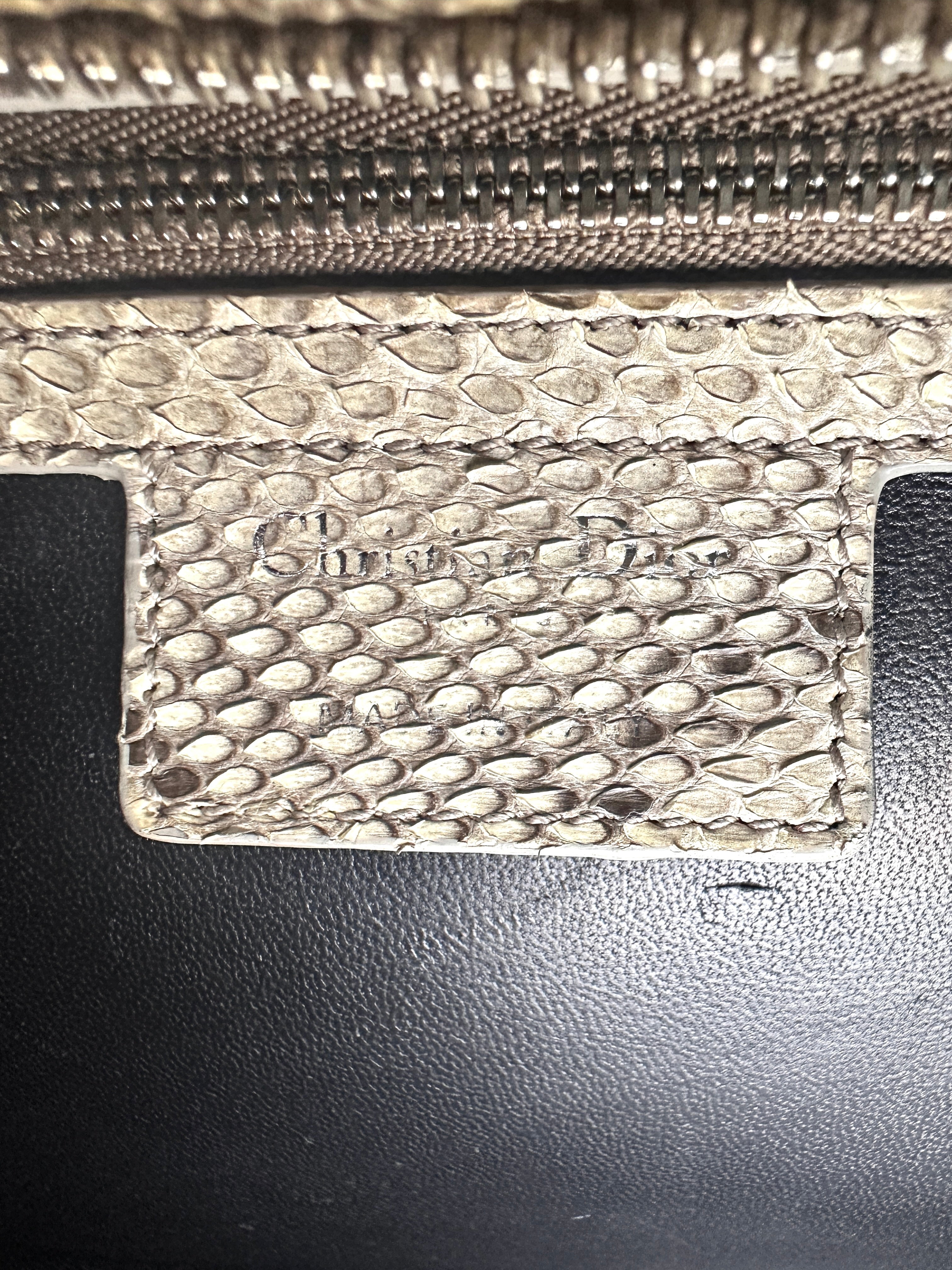 Christian Dior Lady Dior Beige/Black Exotic Python Snakeskin Handle Bag  IRIS147