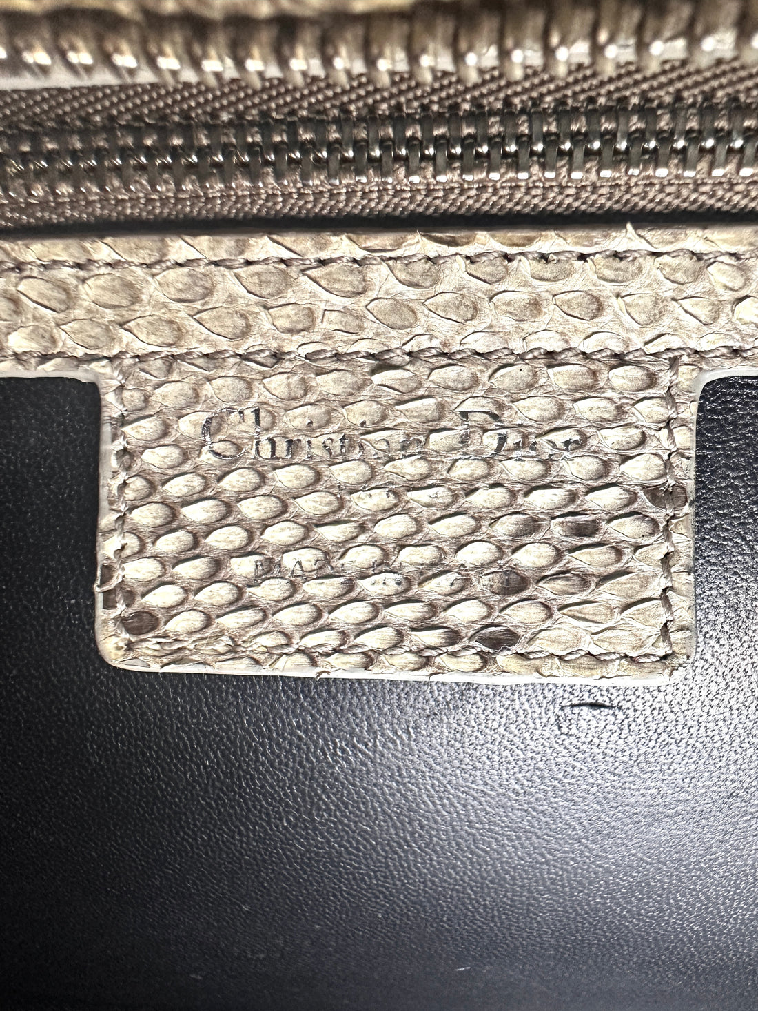 Christian Dior Lady Dior Beige/Black Exotic Python Snakeskin Handle Bag  IRIS147