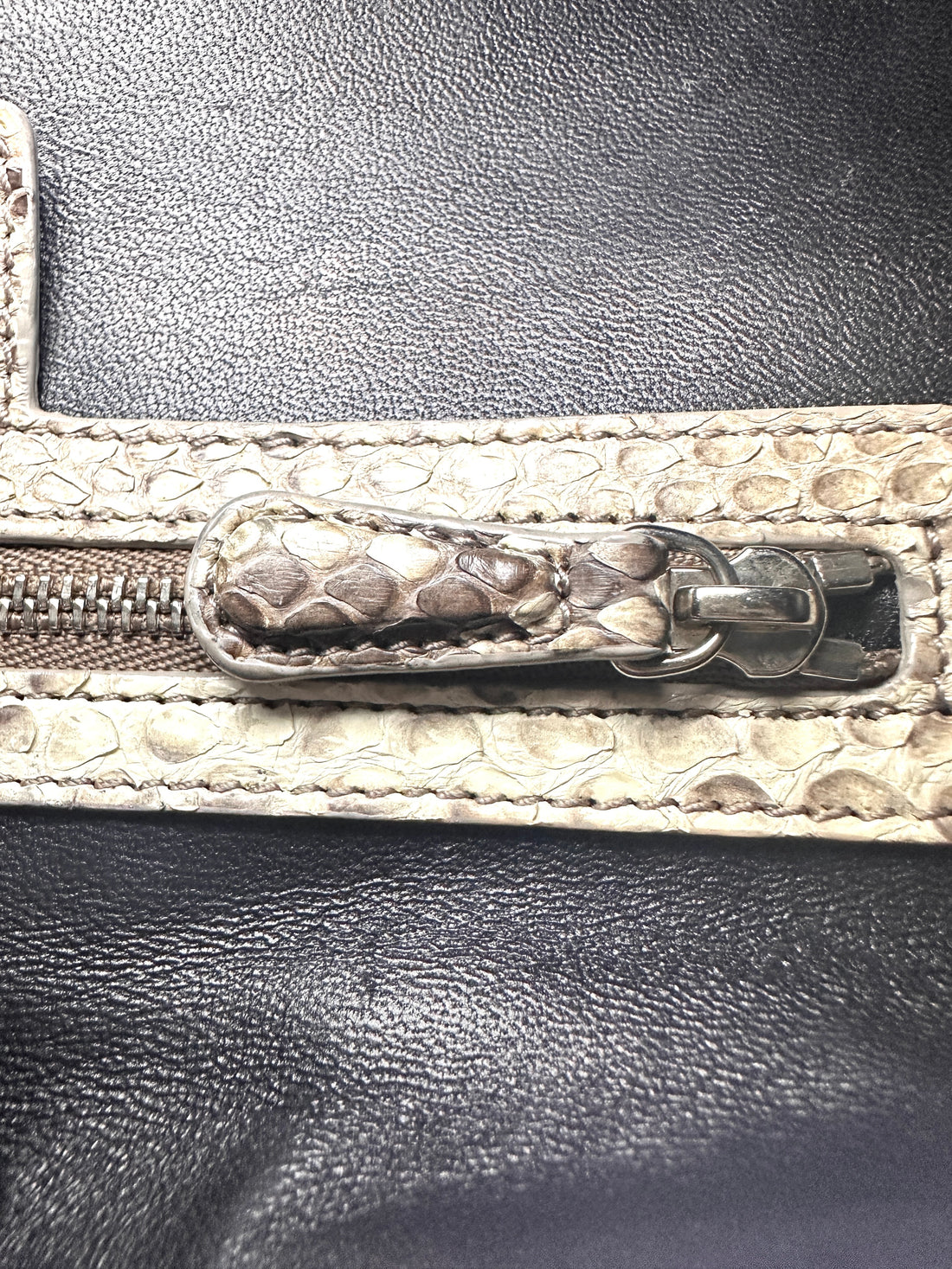 Christian Dior Lady Dior Beige/Black Exotic Python Snakeskin Handle Bag  IRIS147