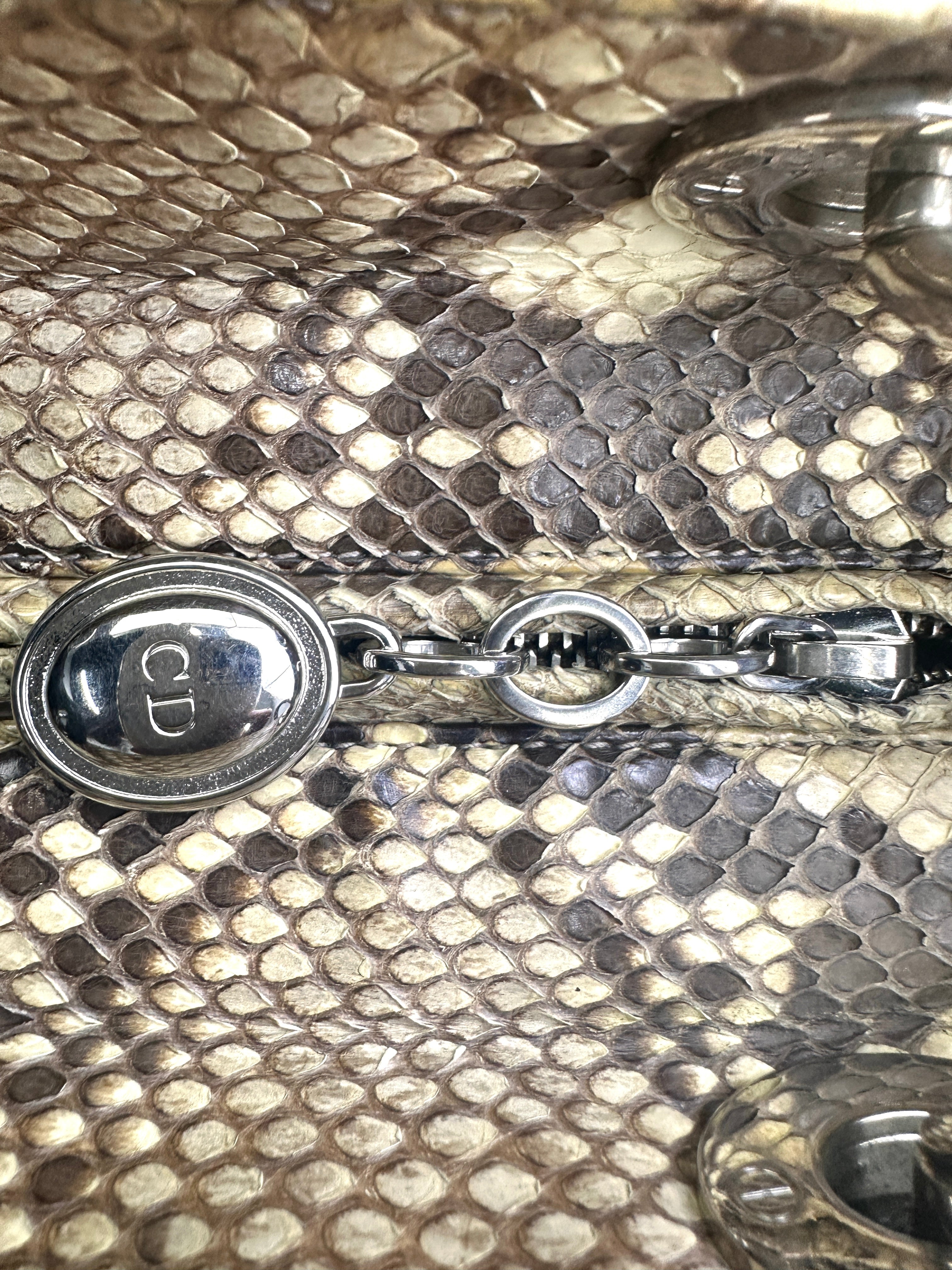 Christian Dior Lady Dior Beige/Black Exotic Python Snakeskin Handle Bag  IRIS147