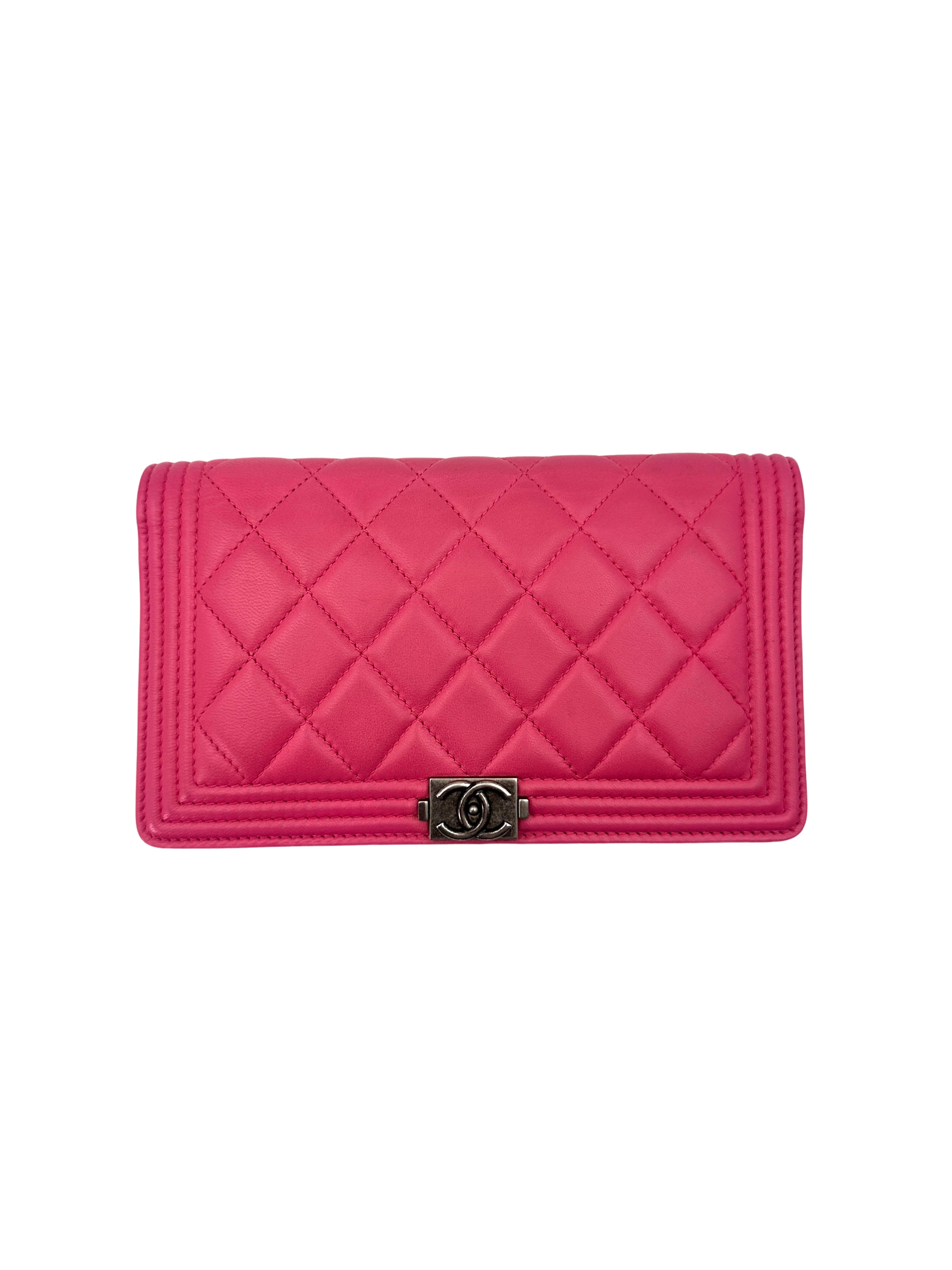 Chanel LeBoy Pink Quilted Leather Wallet With Aged Silver Buckle(19***91) CC1739