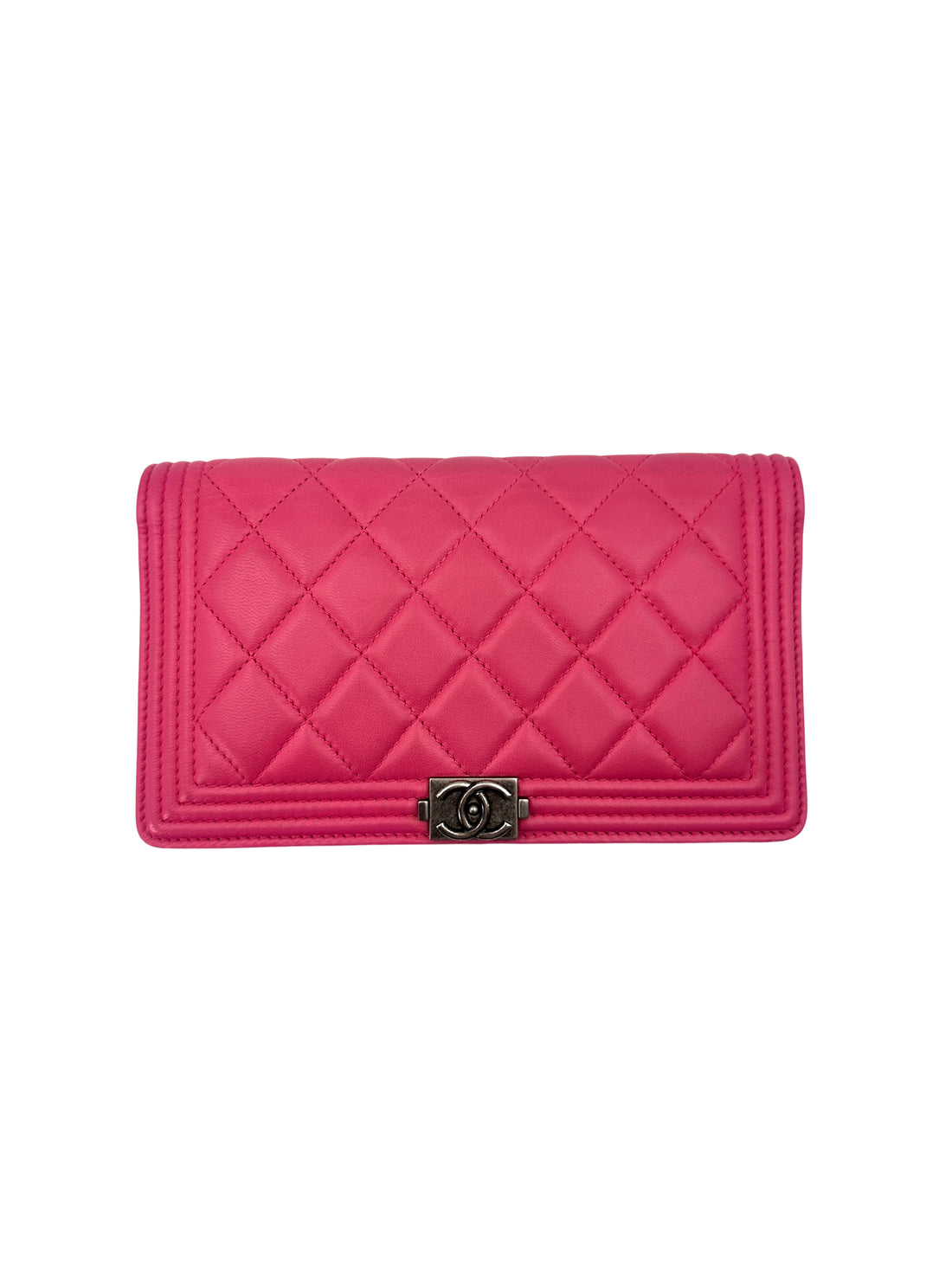 Chanel LeBoy Pink Quilted Leather Wallet With Aged Silver Buckle(19***91) CC1739
