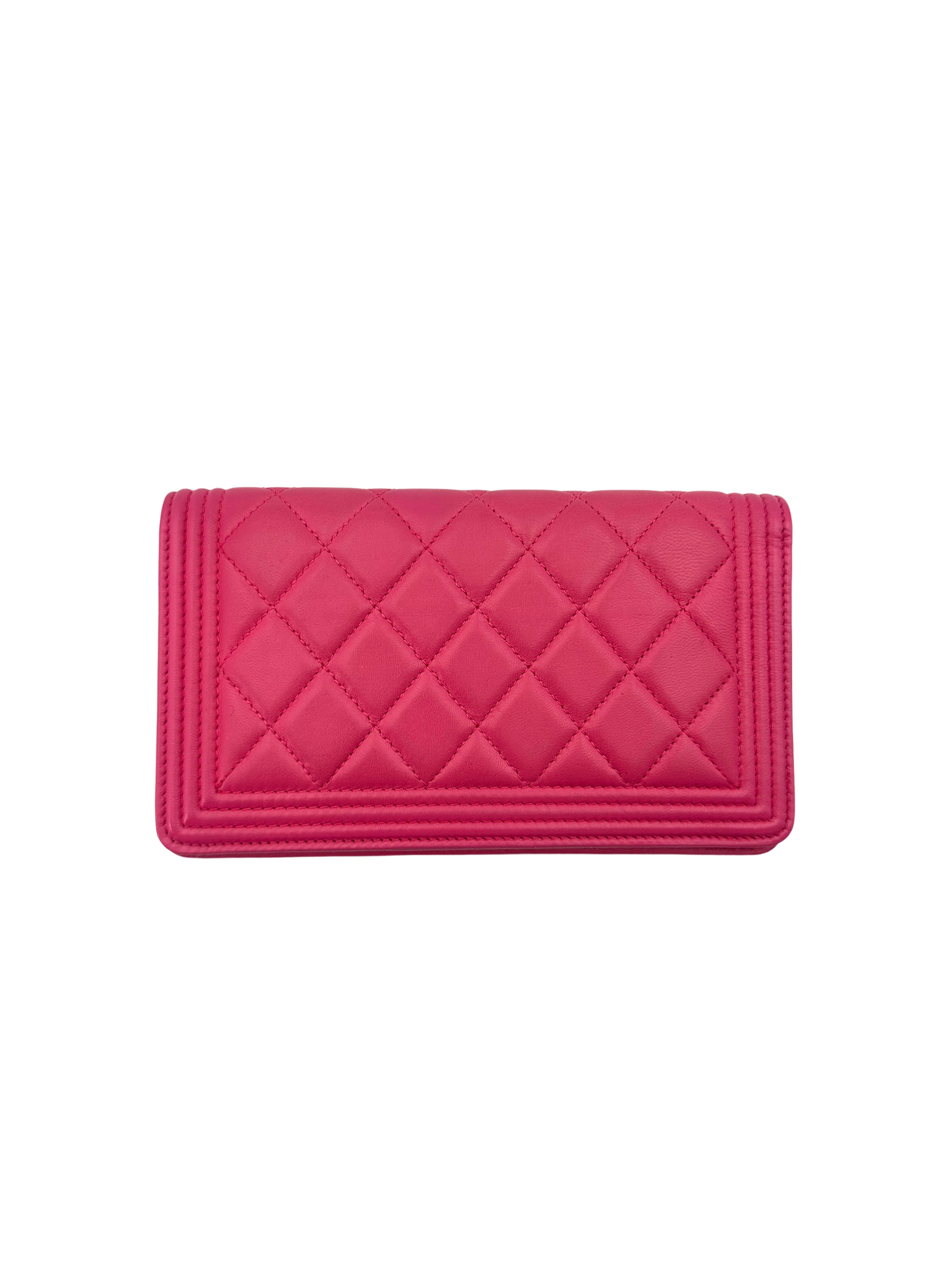 Chanel LeBoy Pink Quilted Leather Wallet With Aged Silver Buckle(19***91) CC1739