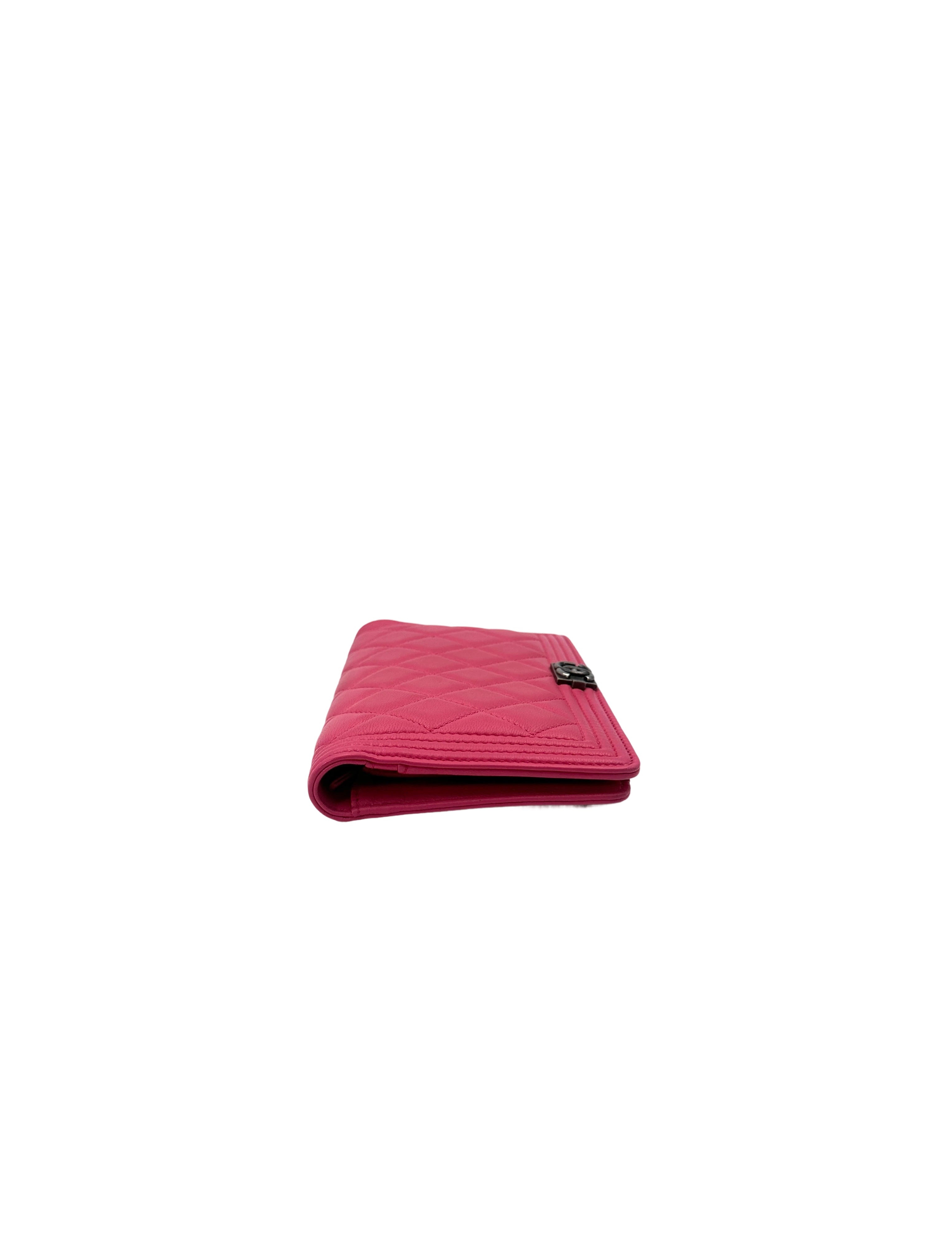 Chanel LeBoy Pink Quilted Leather Wallet With Aged Silver Buckle(19***91) CC1739