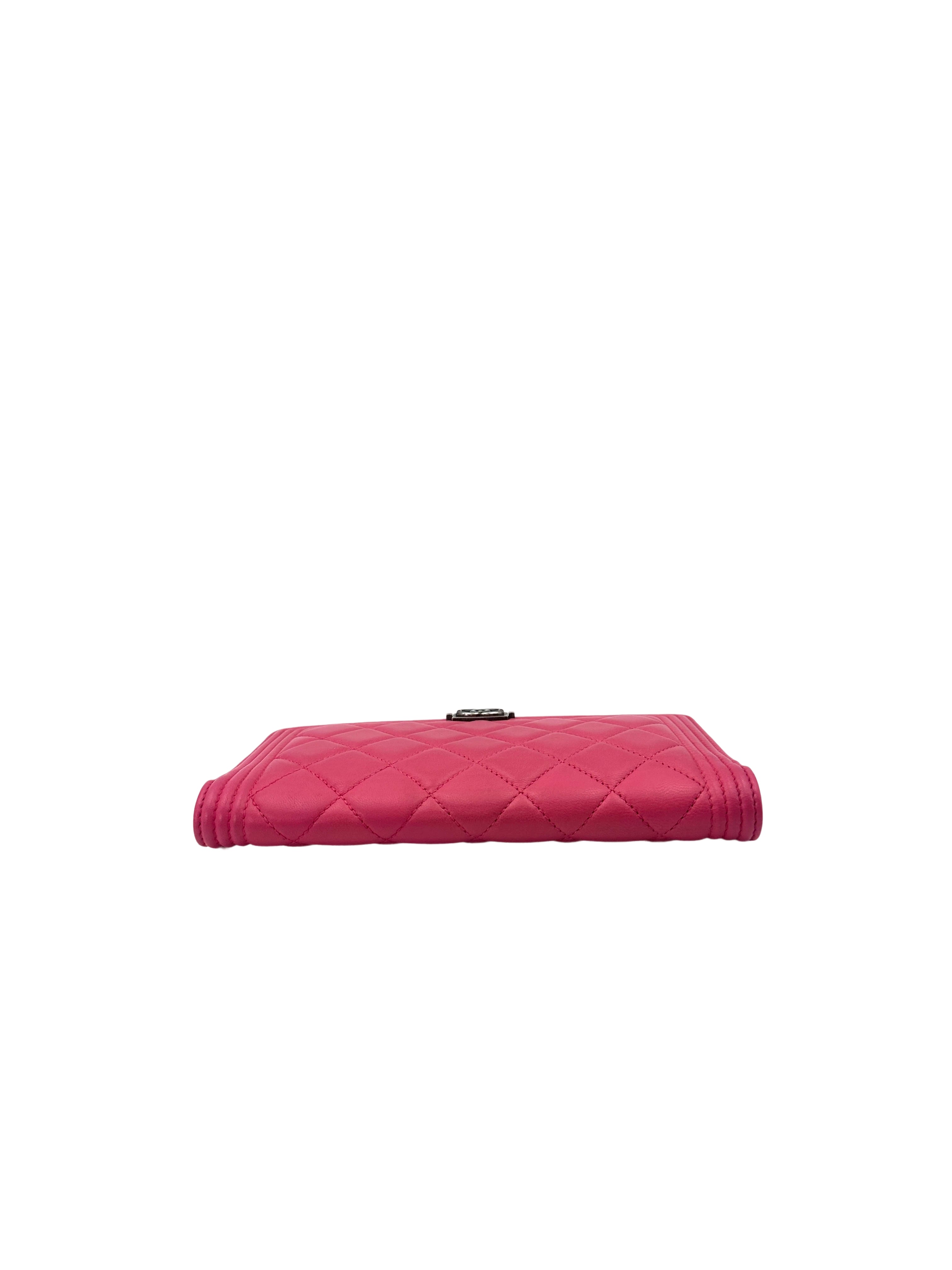Chanel LeBoy Pink Quilted Leather Wallet With Aged Silver Buckle(19***91) CC1739
