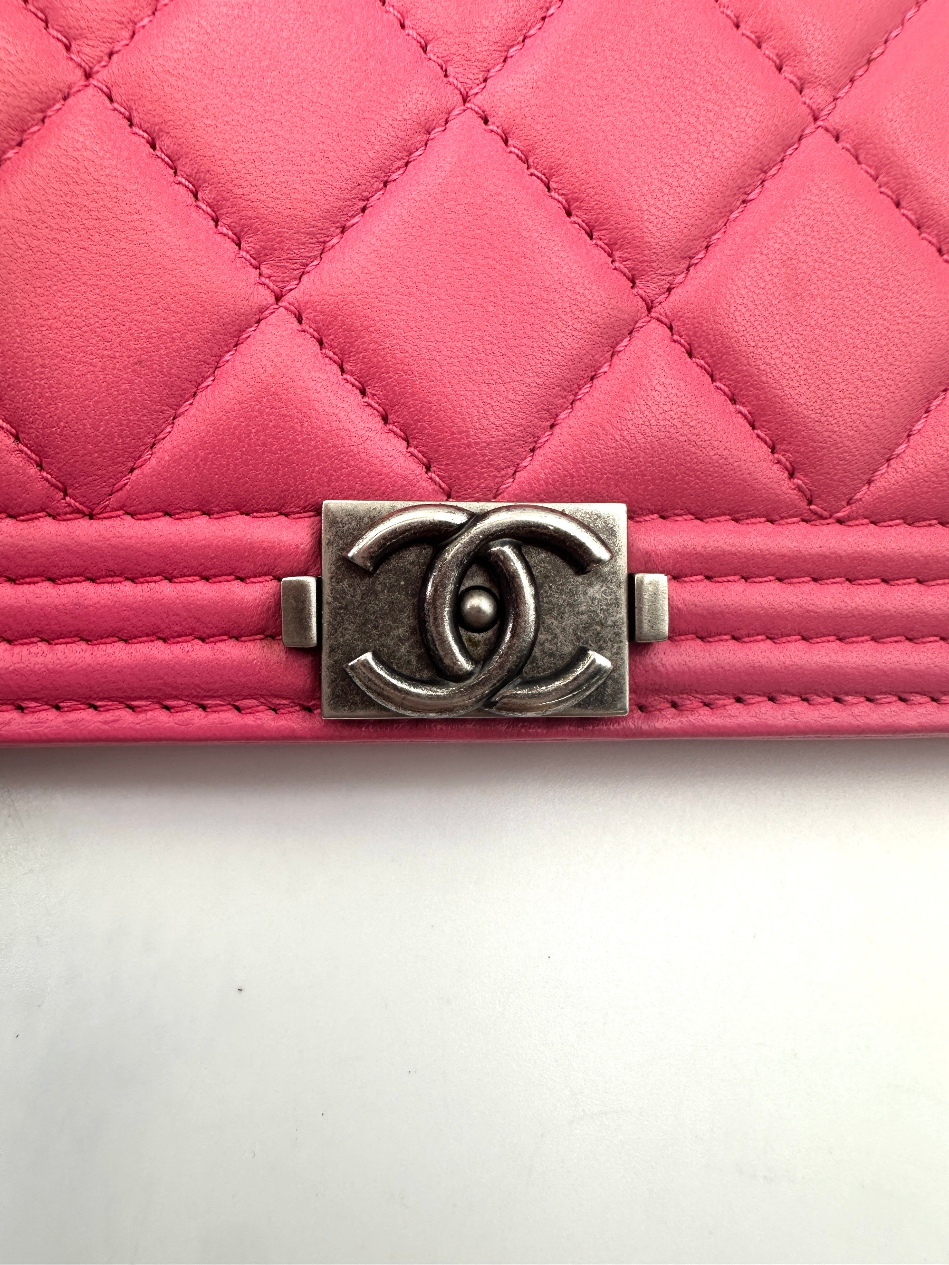 Chanel LeBoy Pink Quilted Leather Wallet With Aged Silver Buckle(19***91) CC1739