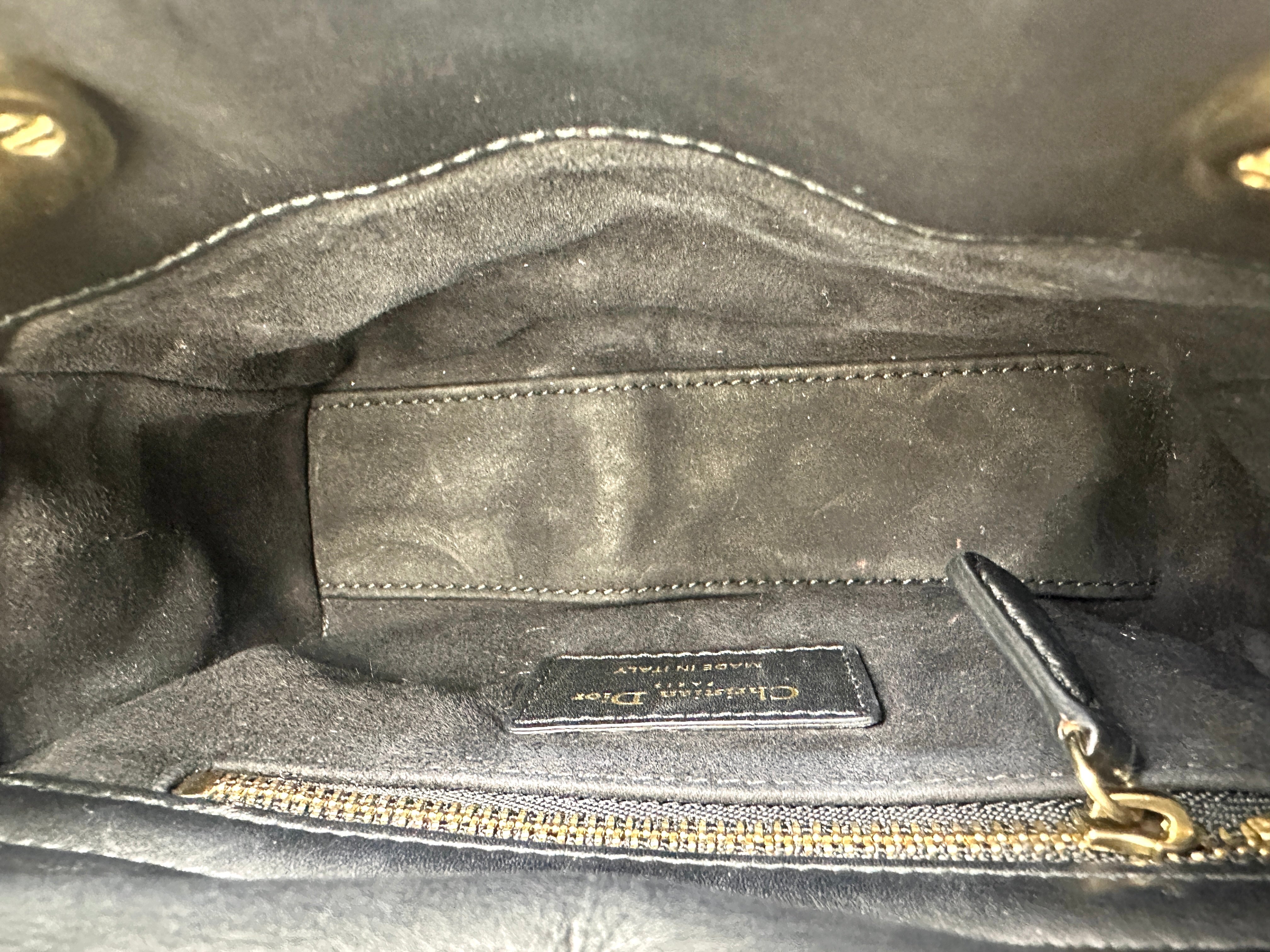 Christian Dior Lady Dior Black Gold "Clovers" Embroidered Handle Bag Wih Gold Charms IRIS138