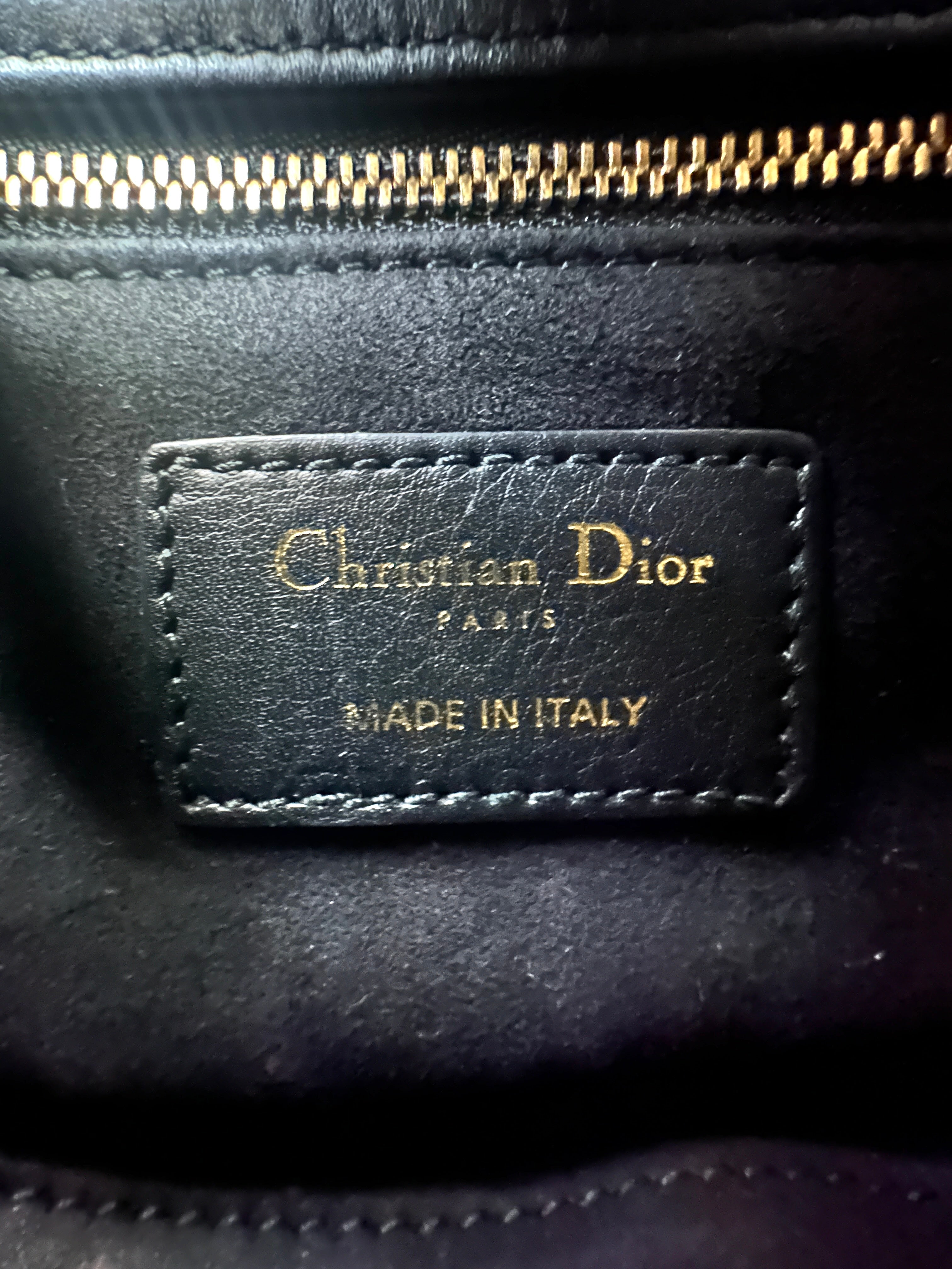 Christian Dior Lady Dior Black Gold "Clovers" Embroidered Handle Bag Wih Gold Charms IRIS138