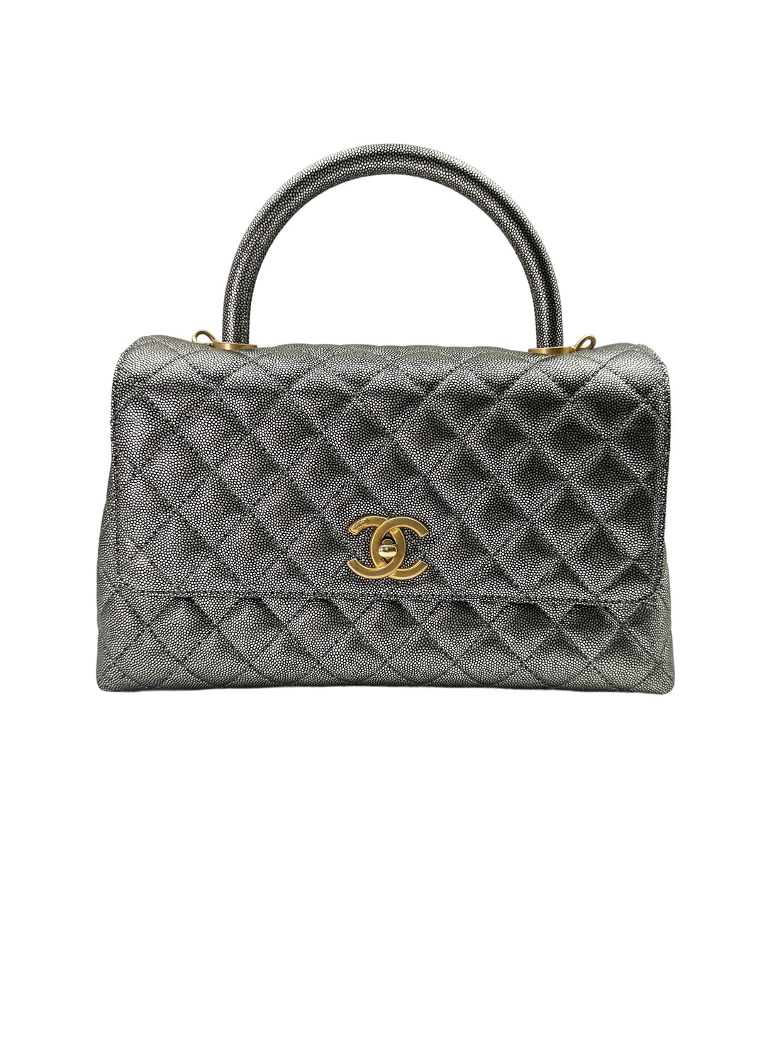 Chanel CoCo Handle Silver Quilted Leather Medium Size Shoulder Bag(28***56) IRIS143