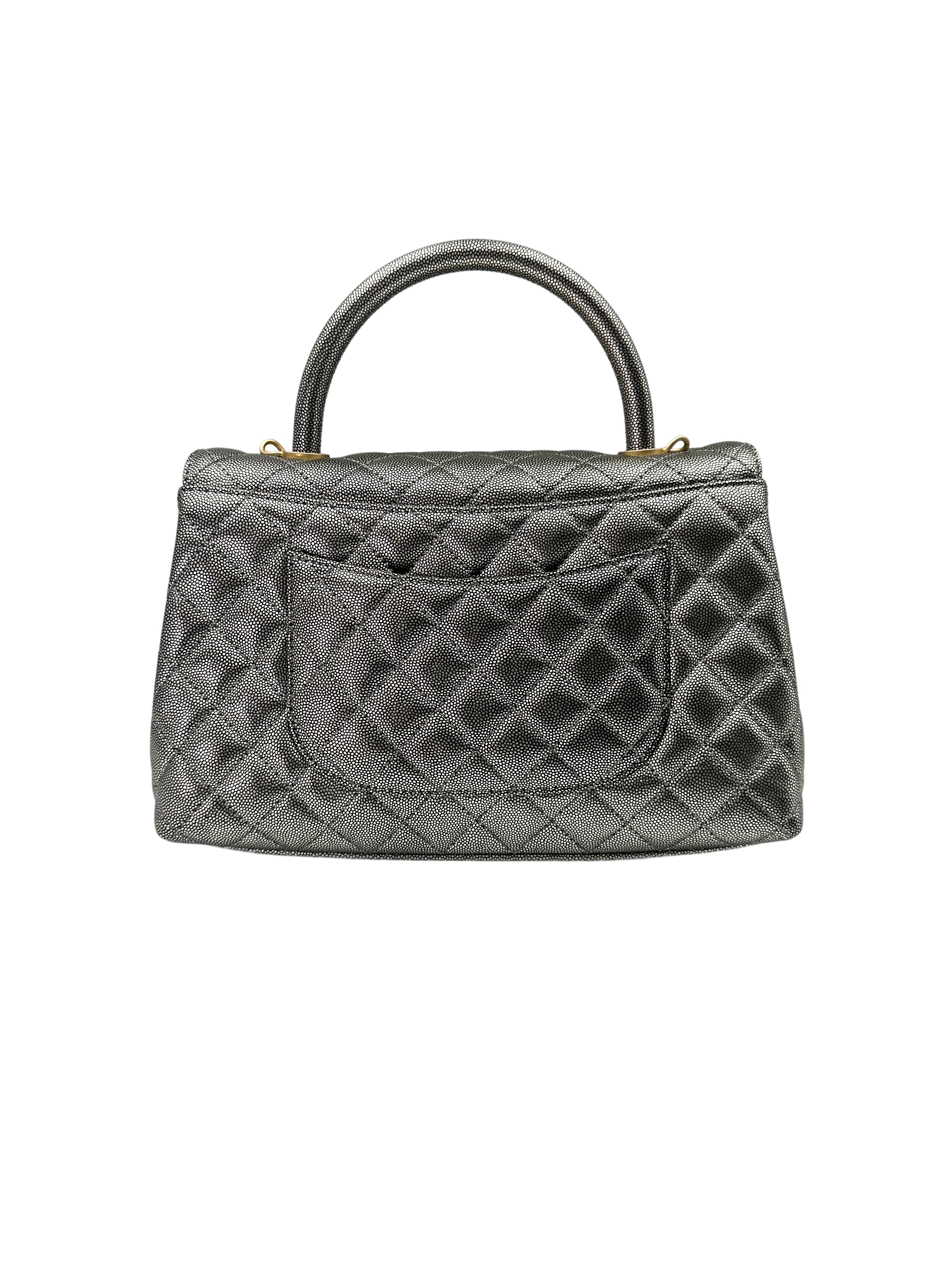 Chanel CoCo Handle Silver Quilted Leather Medium Size Shoulder Bag(28***56) IRIS143