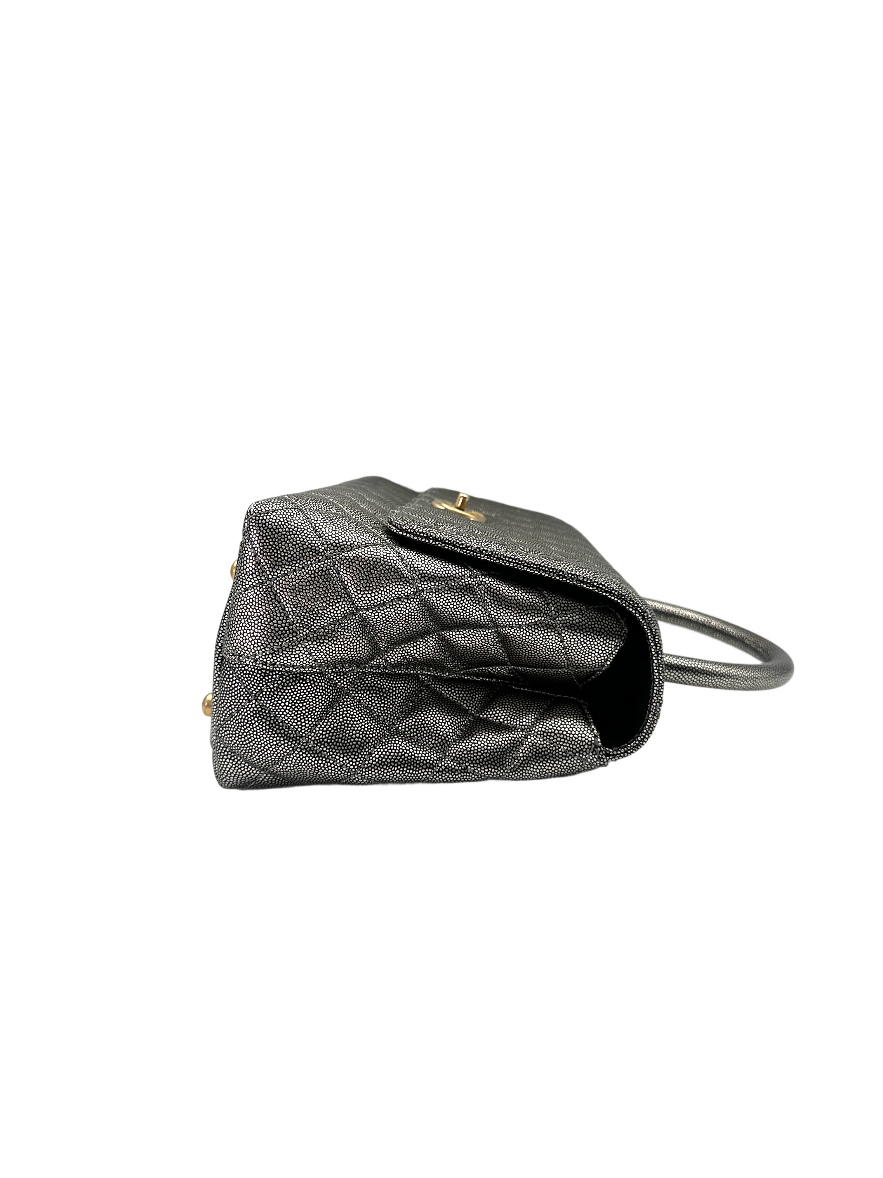 Chanel CoCo Handle Silver Quilted Leather Medium Size Shoulder Bag(28***56) IRIS143