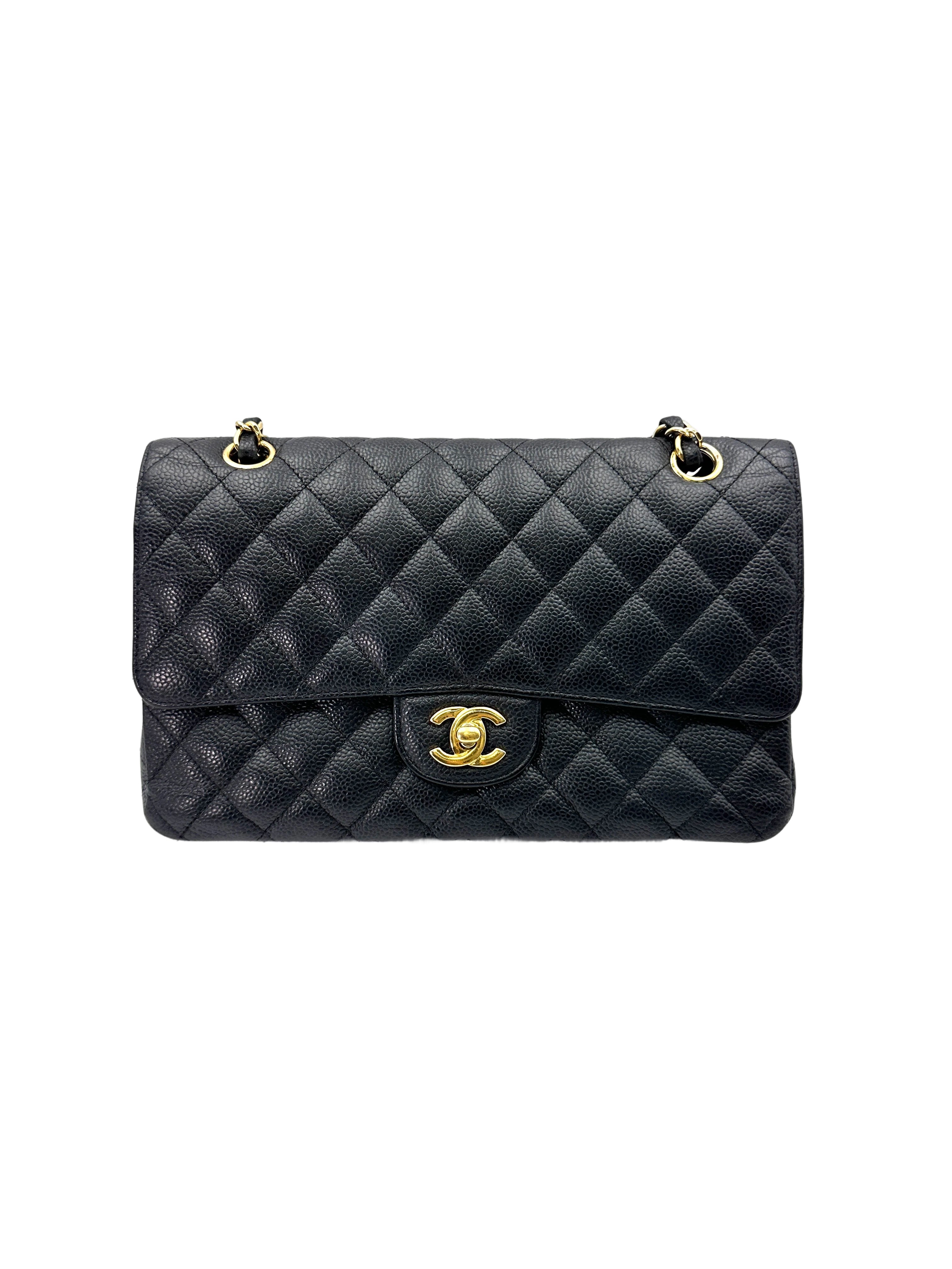 Chanel Classic Flap Black Quilted Calfskin Medium Size Shoulder Bag With Gold Hardware(18***62) CC1740