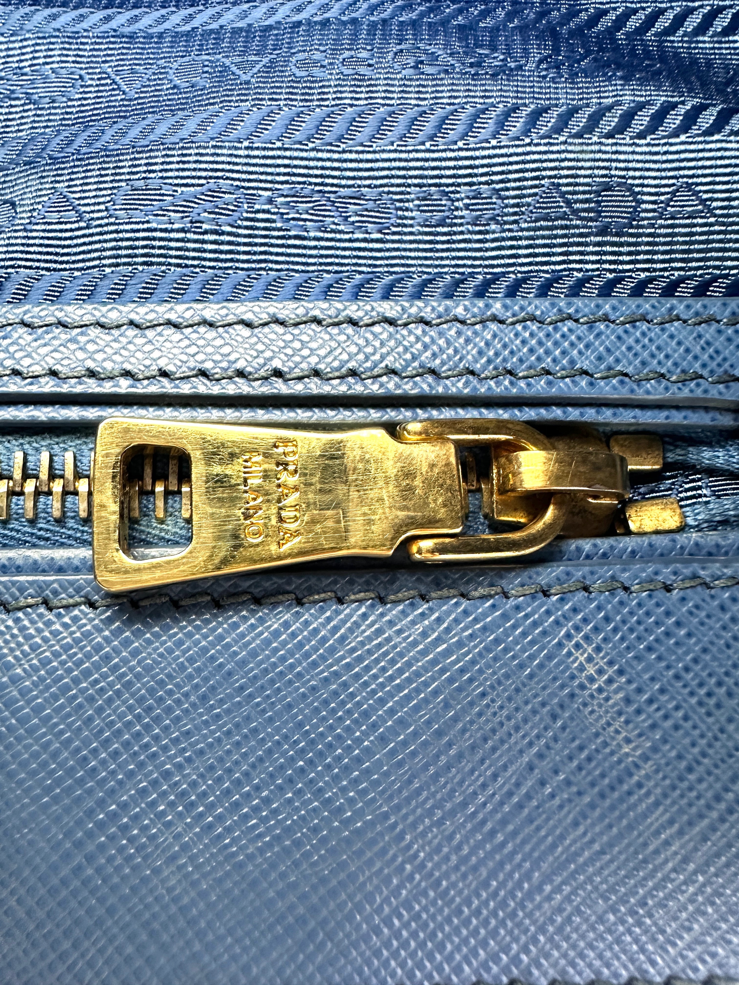 Prada Galleria Blue Saffiano Leather Medium Size Handle Bag PR255