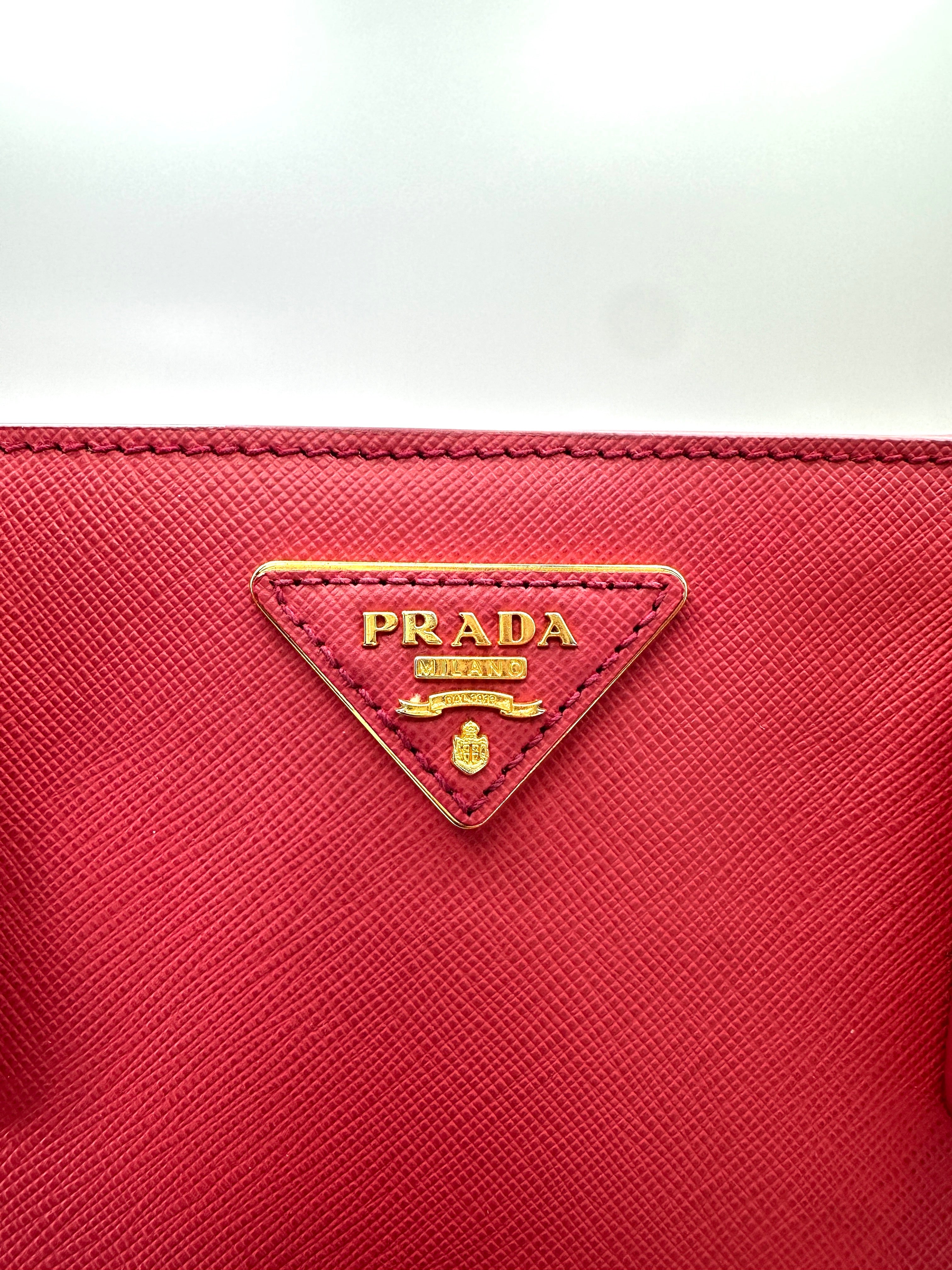Prada Galleria Red Saffiano Lux Leather Handle Bag PR259