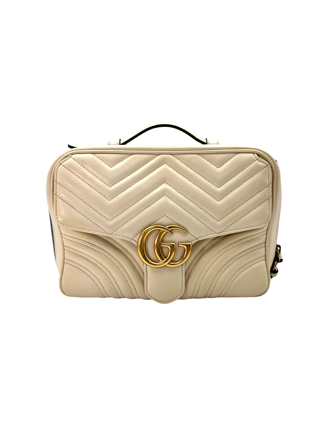 Gucci GG Marmont White Matelasse Chevron Leather Top Handle Bag GG838