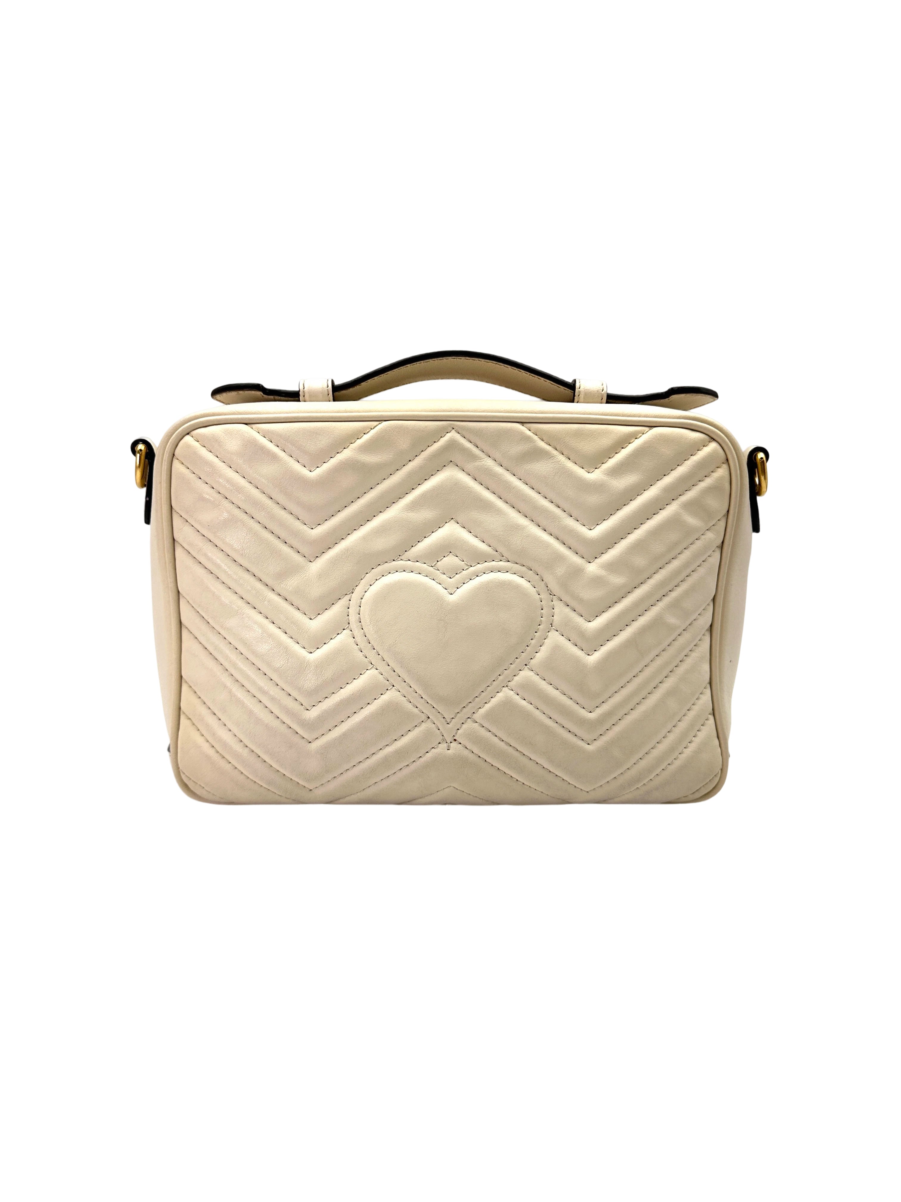 Gucci GG Marmont White Matelasse Chevron Leather Top Handle Bag GG838