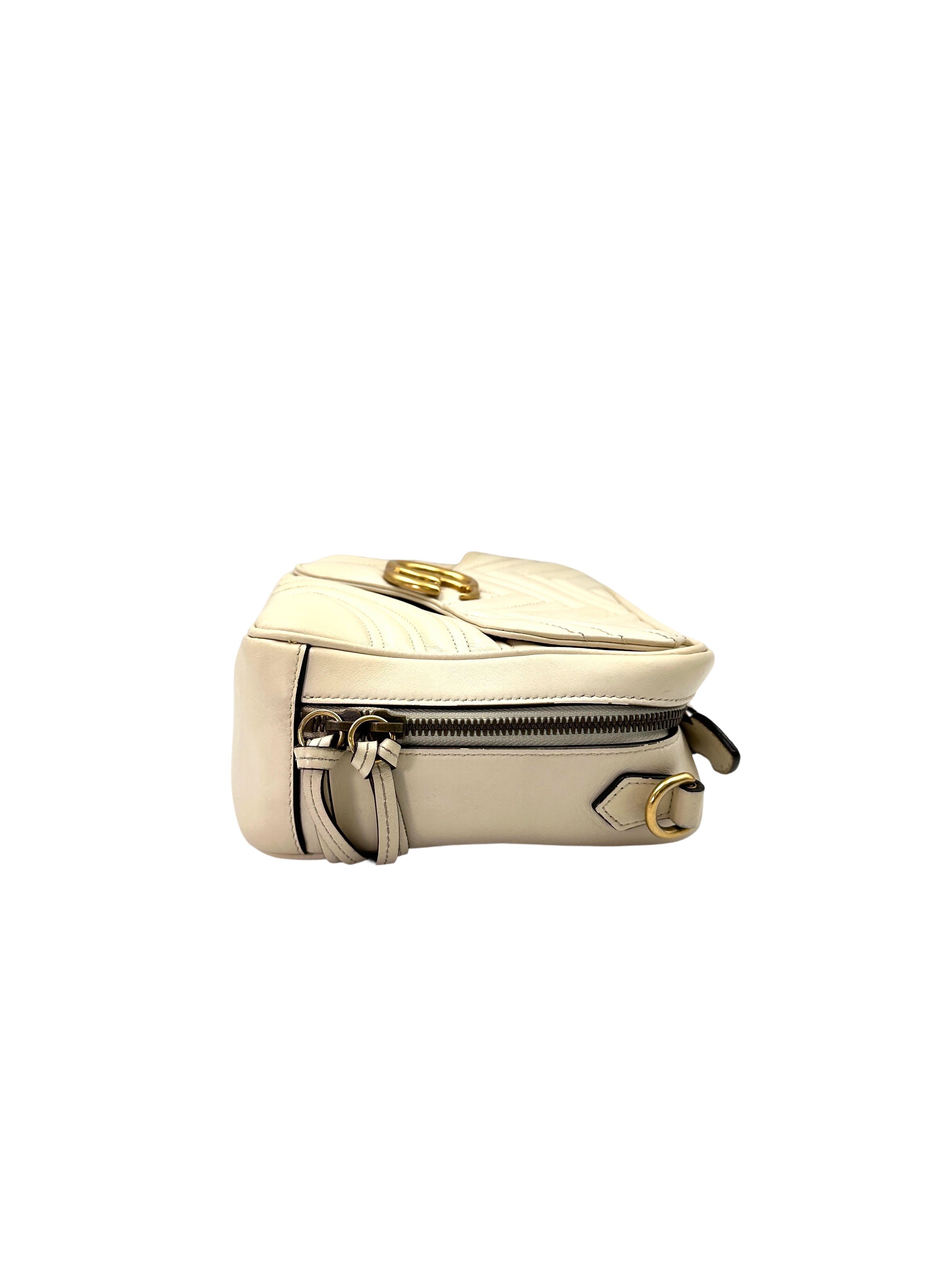 Gucci GG Marmont White Matelasse Chevron Leather Top Handle Bag GG838
