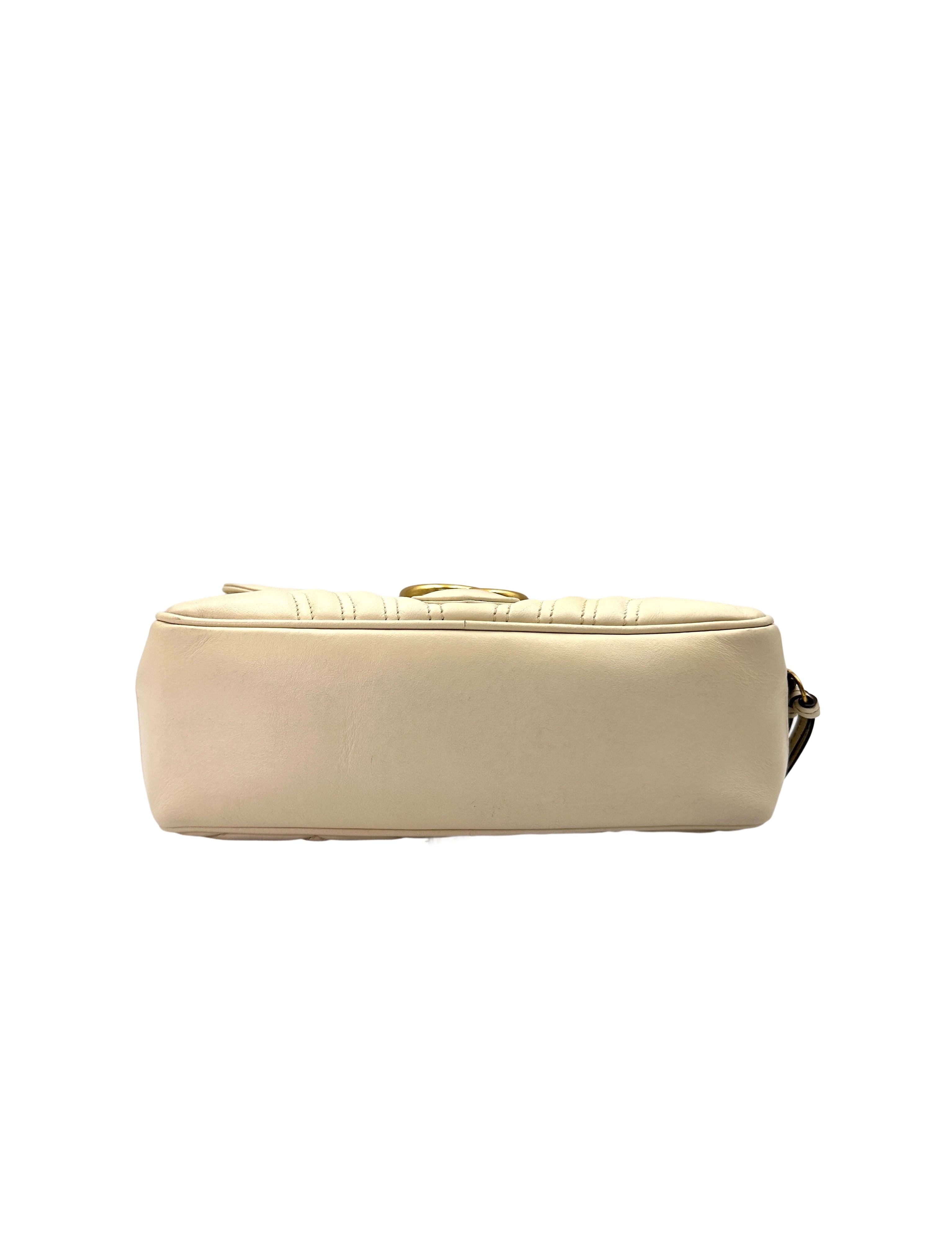 Gucci GG Marmont White Matelasse Chevron Leather Top Handle Bag GG838