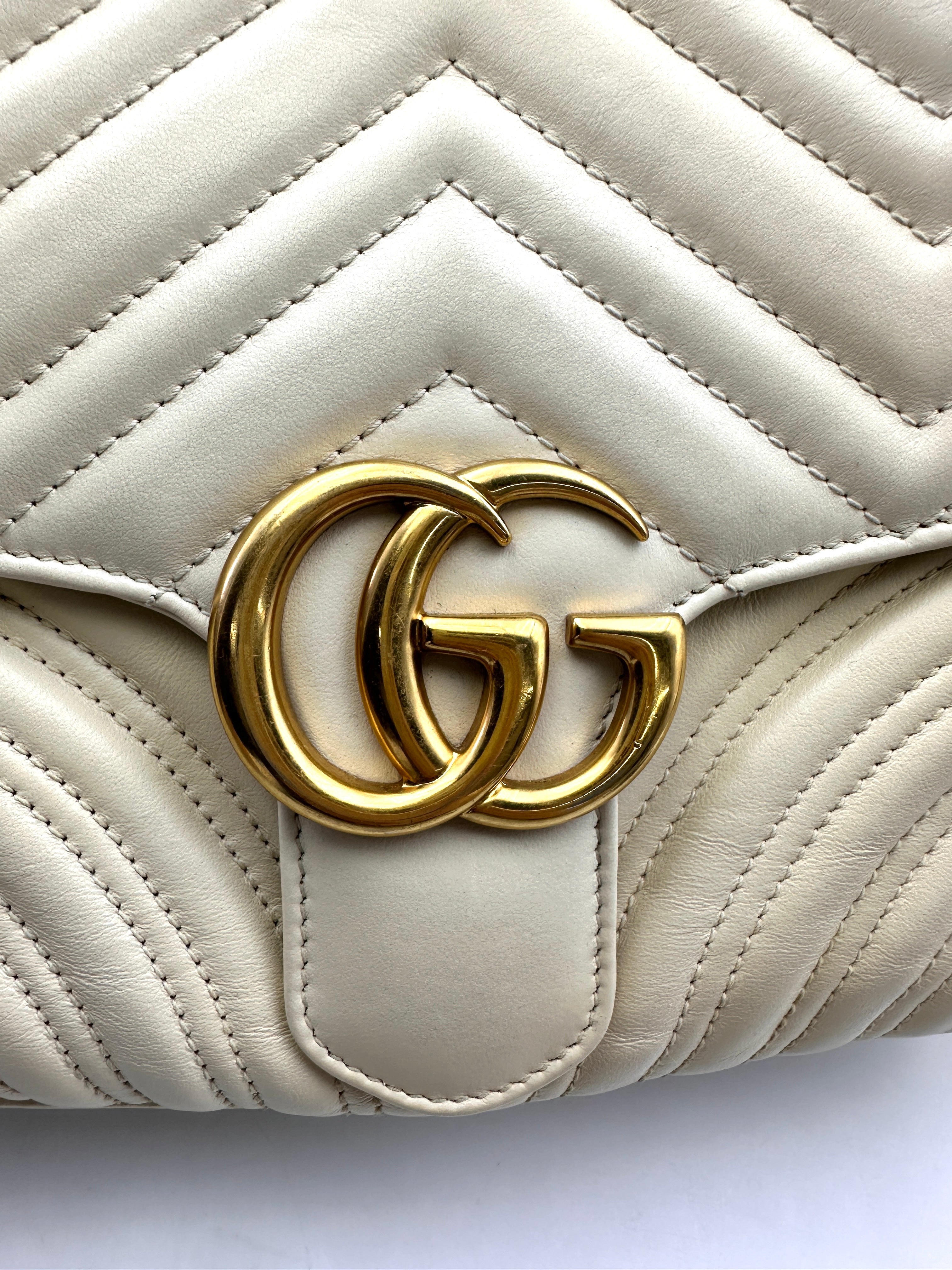 Gucci GG Marmont White Matelasse Chevron Leather Top Handle Bag GG838
