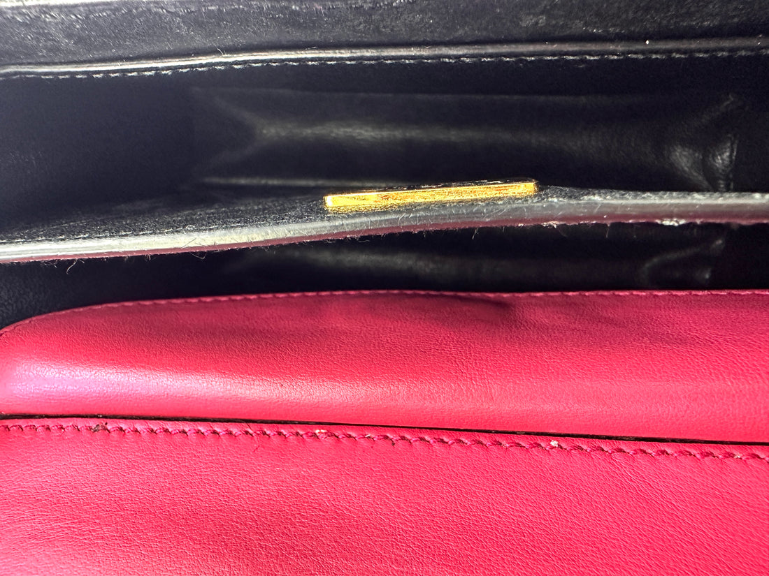 Prada Cahier Pink/Black Saffiano Leather Shoulder Bag With Gold Hardware PR258