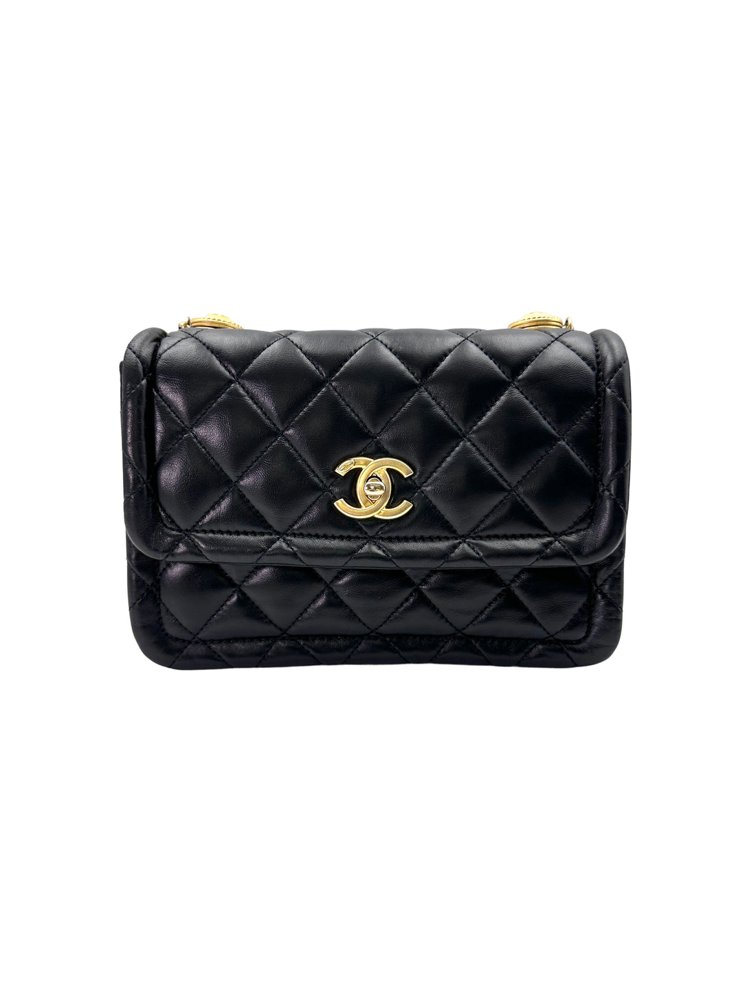 Chanel Black Shiny Quilted Lambskin Button On Top Flap Bag(30***36) IRIS149