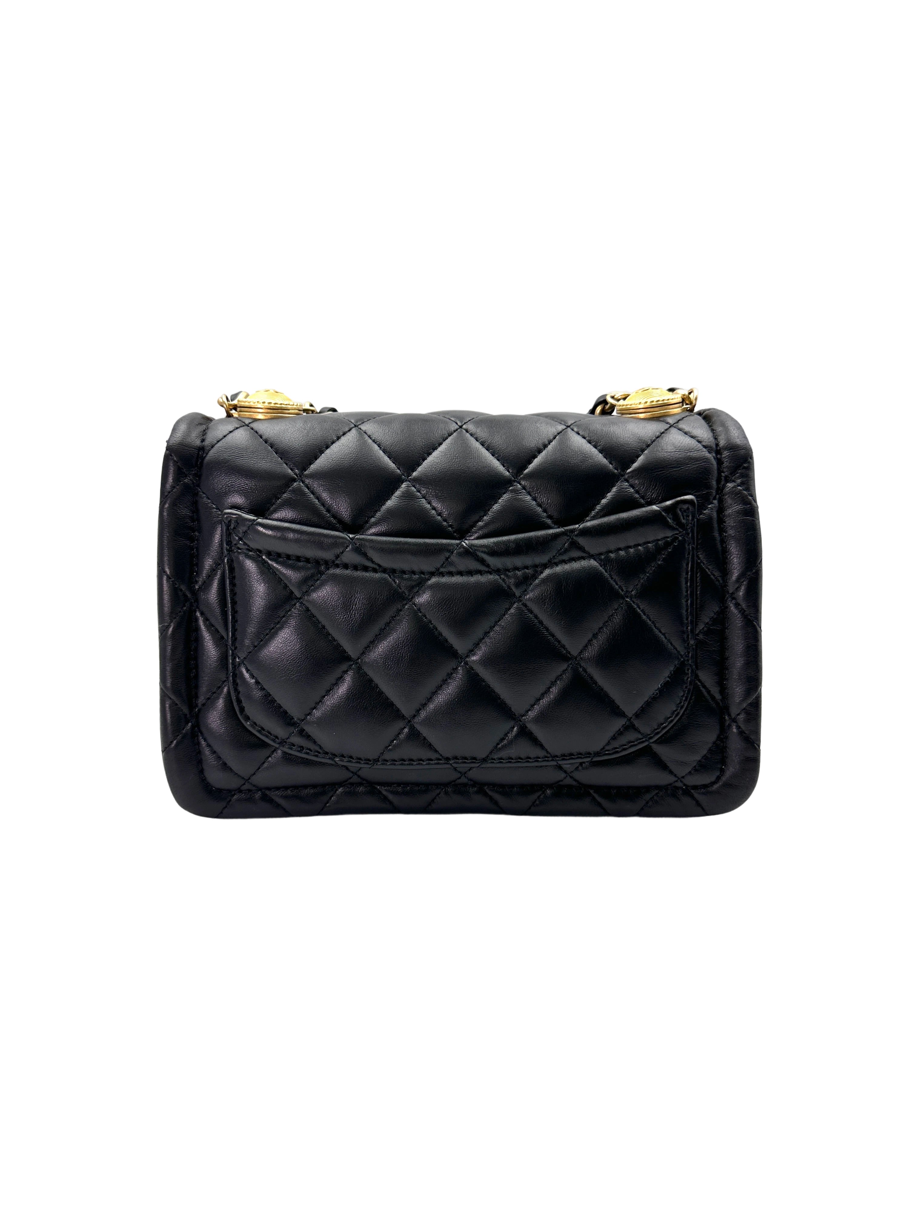 Chanel Black Shiny Quilted Lambskin Button On Top Flap Bag(30***36) IRIS149