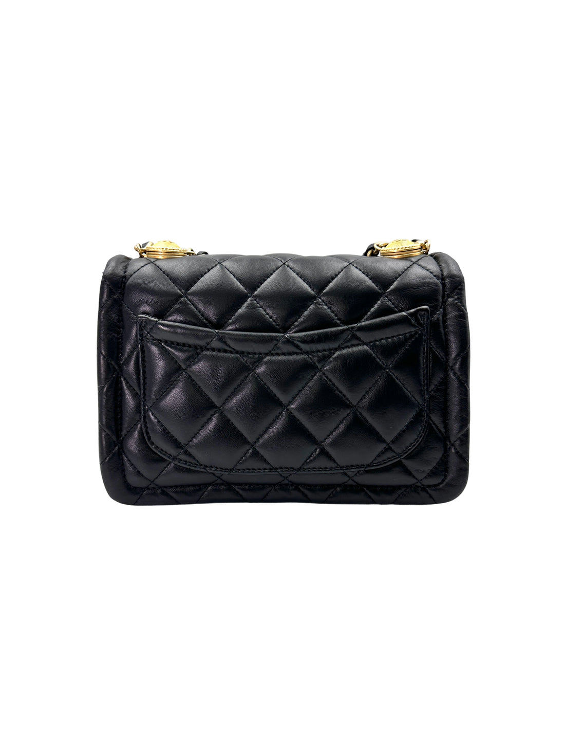 Chanel Black Shiny Quilted Lambskin Button On Top Flap Bag(30***36) IRIS149