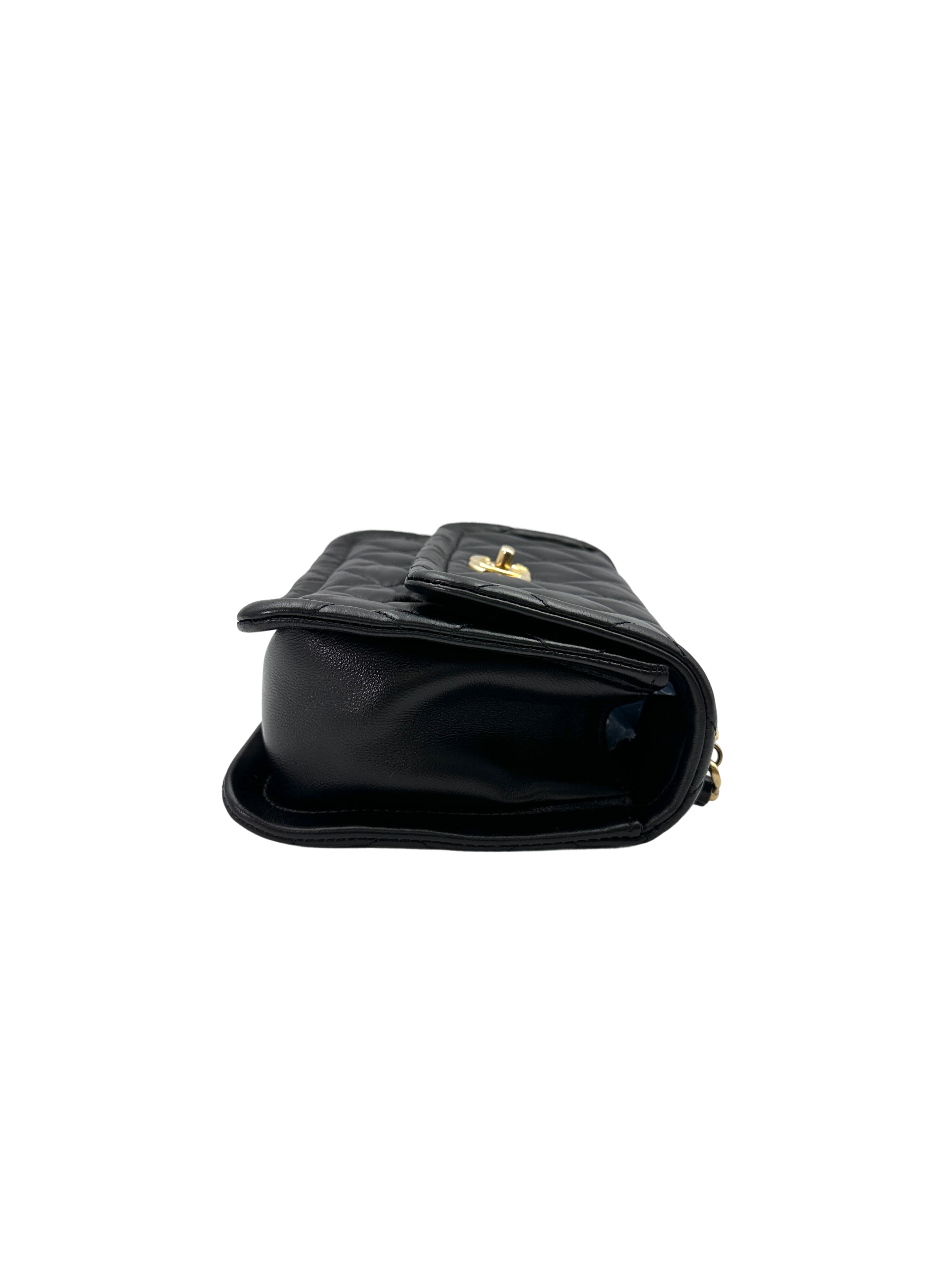 Chanel Black Shiny Quilted Lambskin Button On Top Flap Bag(30***36) IRIS149