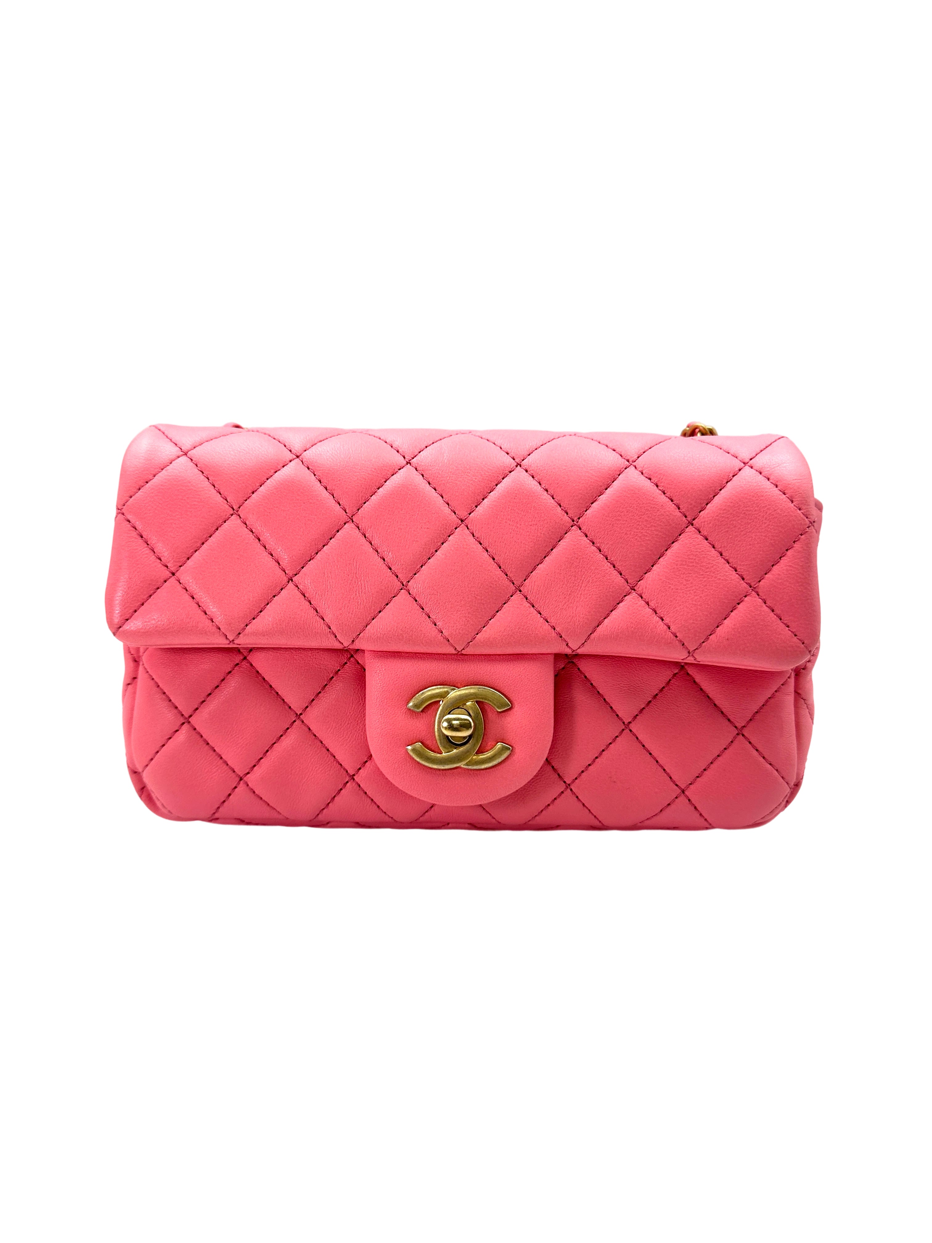 Chanel Mini CF Pink Quilted Flap Bag With Gold Hardware(LH***T7) IRIS150