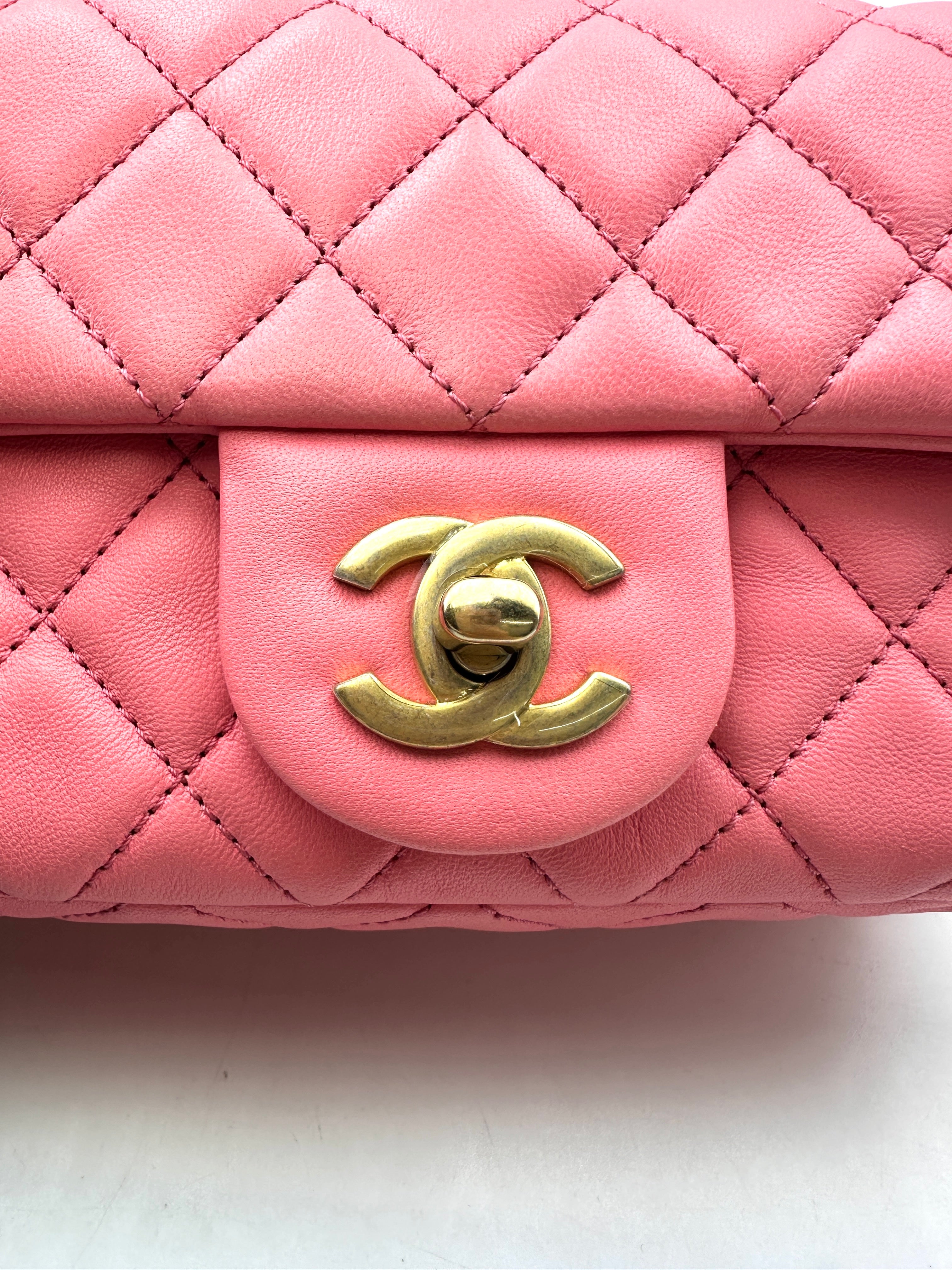 Chanel Mini CF Pink Quilted Flap Bag With Gold Hardware(LH***T7) IRIS150