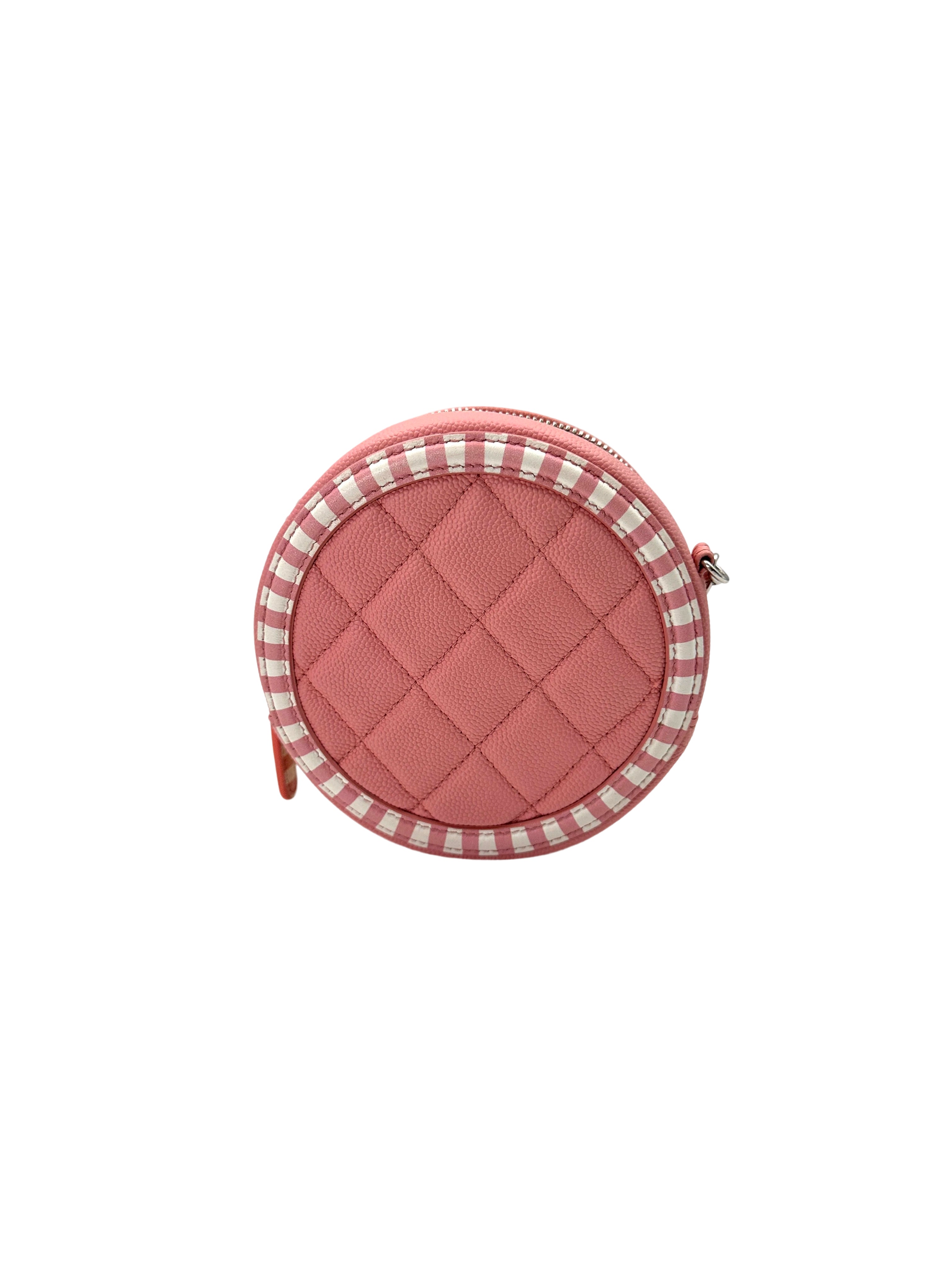 Chanel CC Filigree Pink/White Quilted Leather Round Clutch With Chain(27***92) CC1749