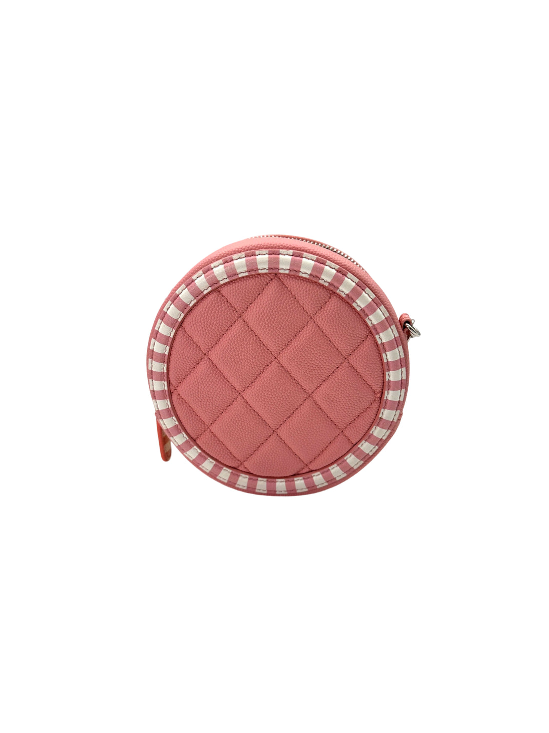 Chanel CC Filigree Pink/White Quilted Leather Round Clutch With Chain(27***92) CC1749