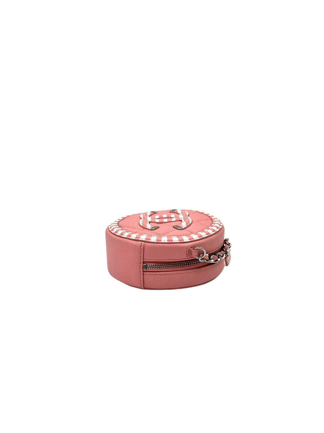 Chanel CC Filigree Pink/White Quilted Leather Round Clutch With Chain(27***92) CC1749